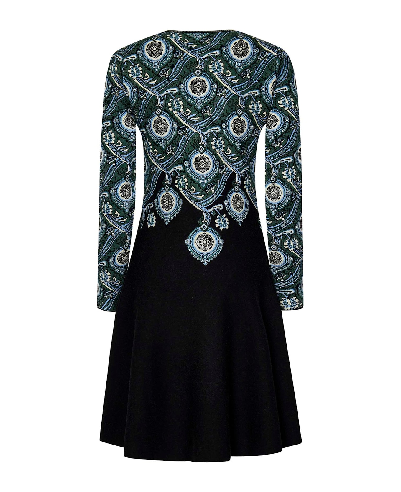 Etro Jacquard-pattern Crewneck Mini Dress - GREEN/BLACK