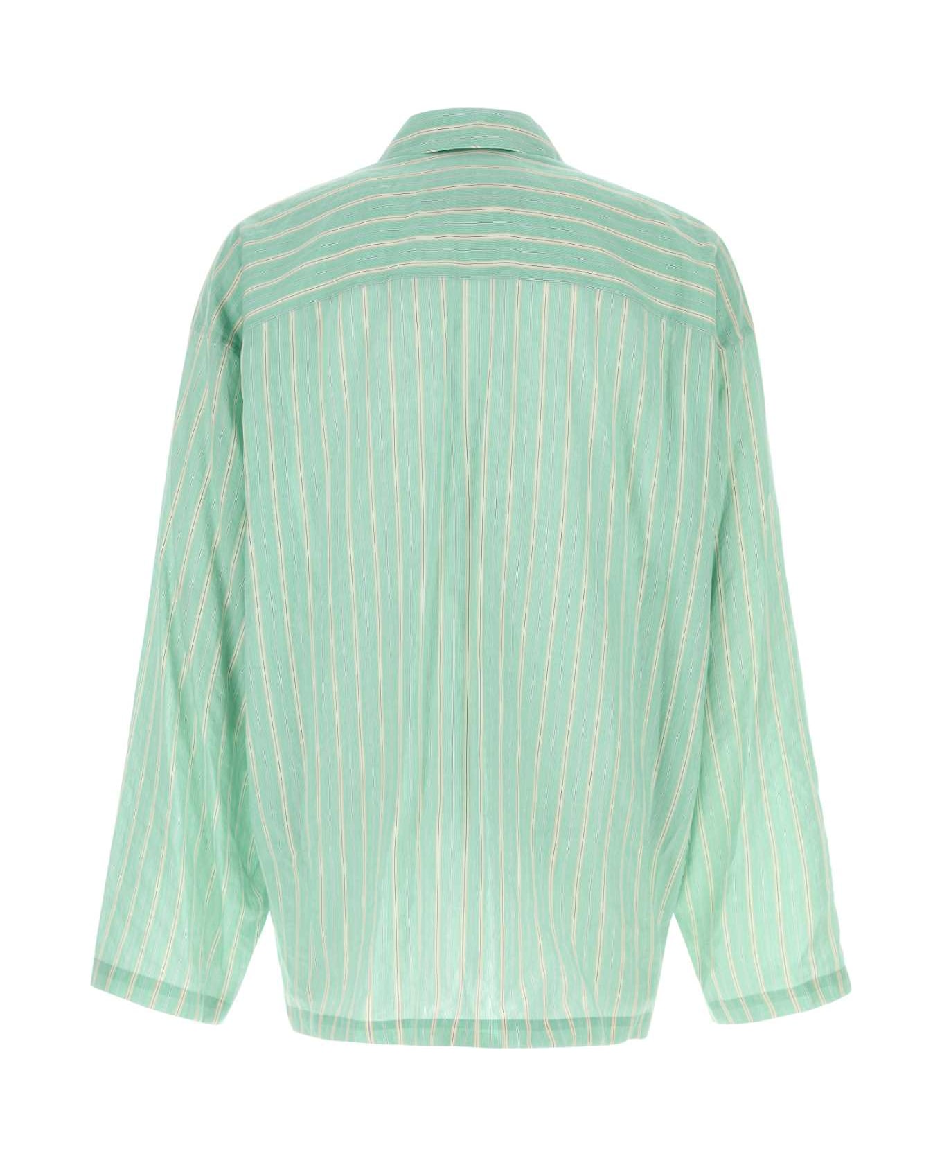 Balenciaga Embroidered Cupro Blend Oversize Shirt - GREEN/WHITE