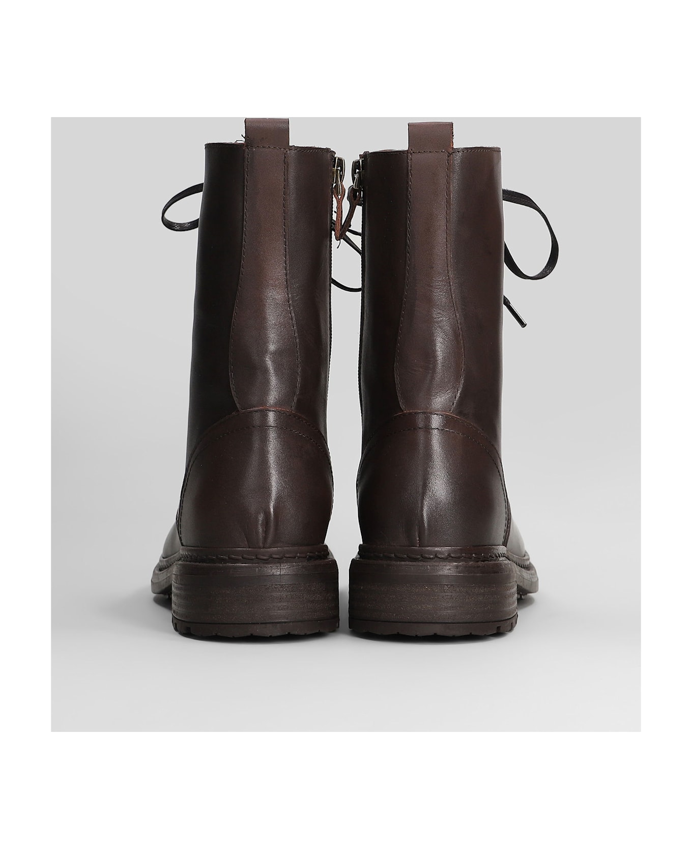 Julie Dee Combat Boots In Dark Brown Leather - dark brown