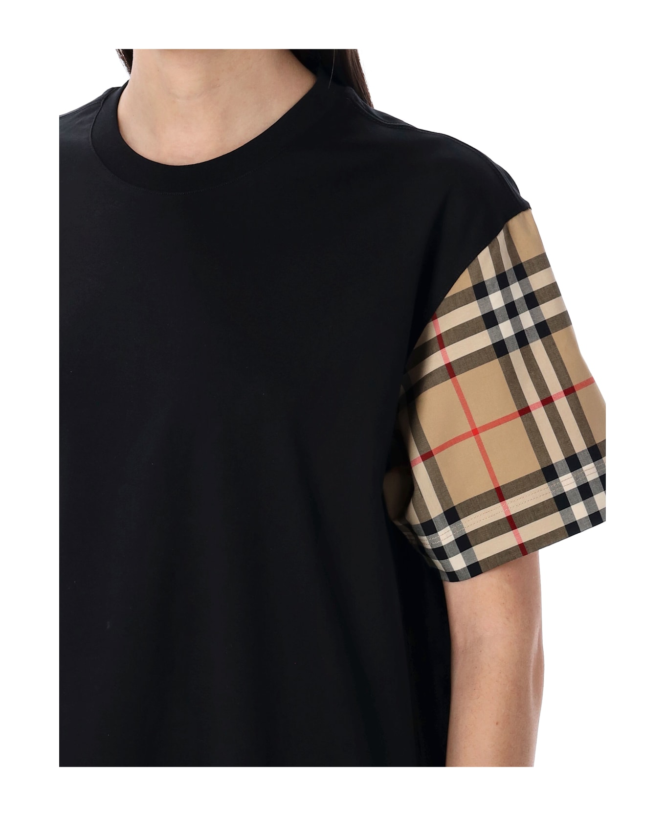Burberry London Check Sleeve Cotton T-shirt - BLACK