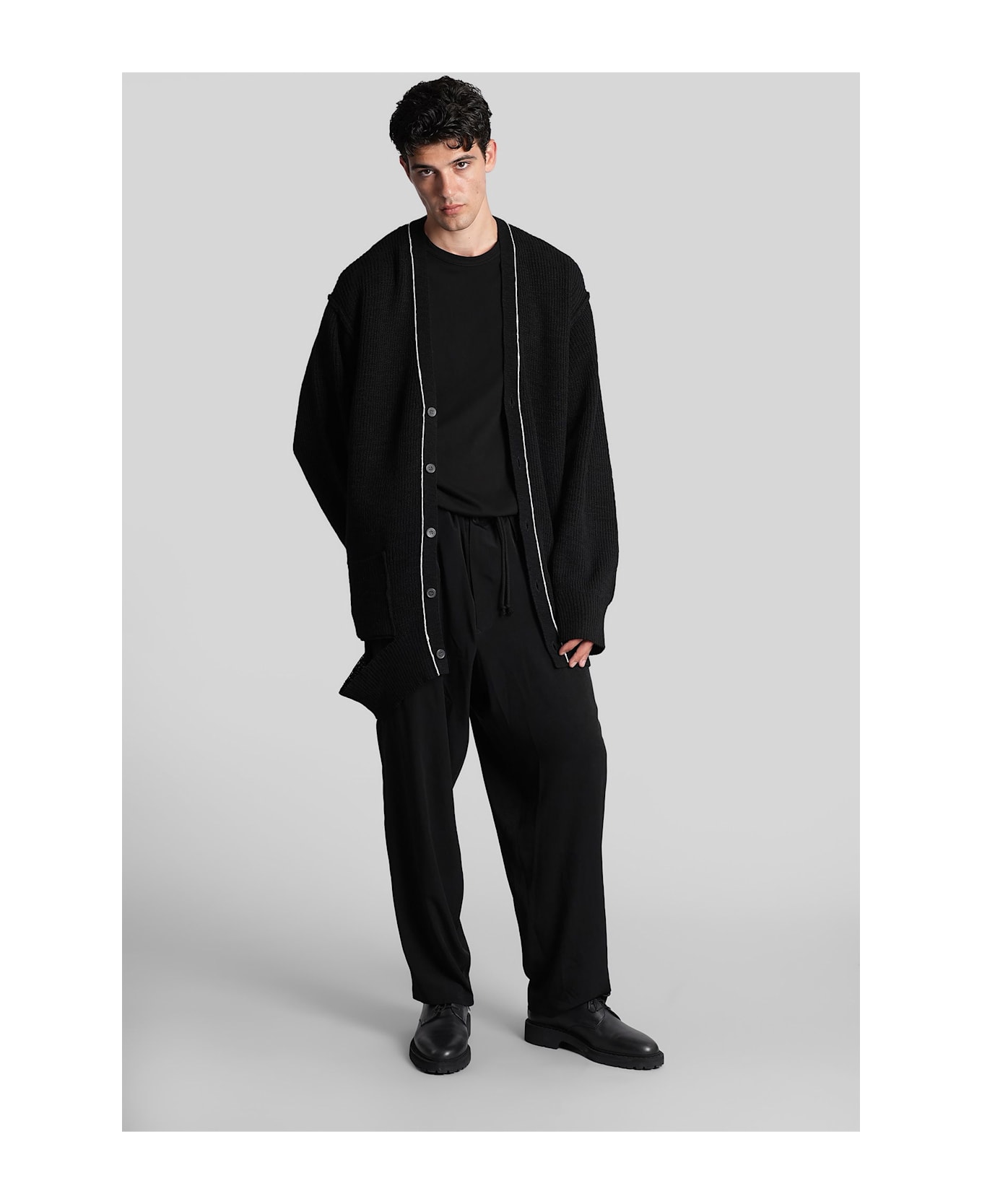 Yohji Yamamoto Cardigan In Black Wool - black