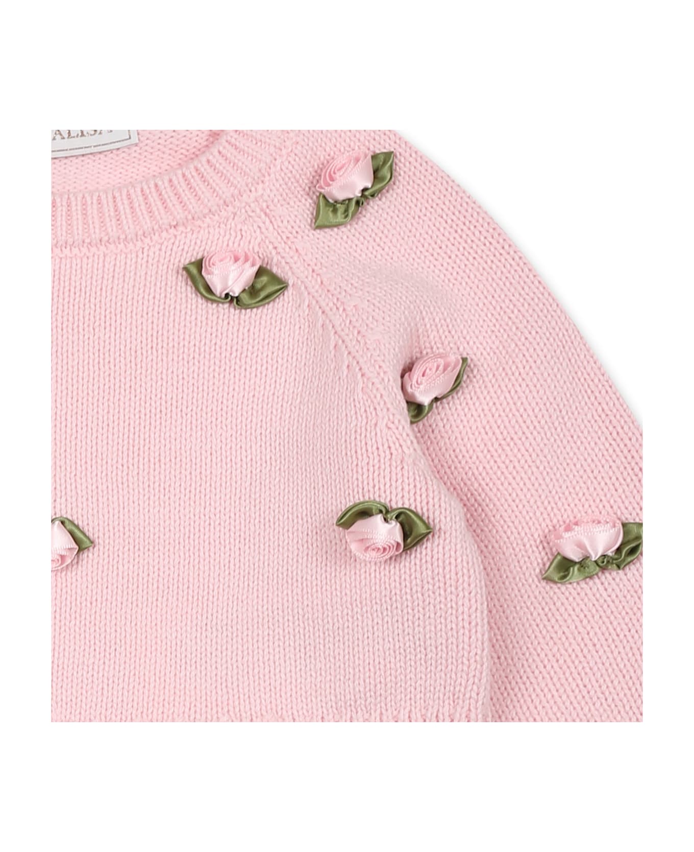 Monnalisa Pink Sweater For Baby Girl With Roses - Pink