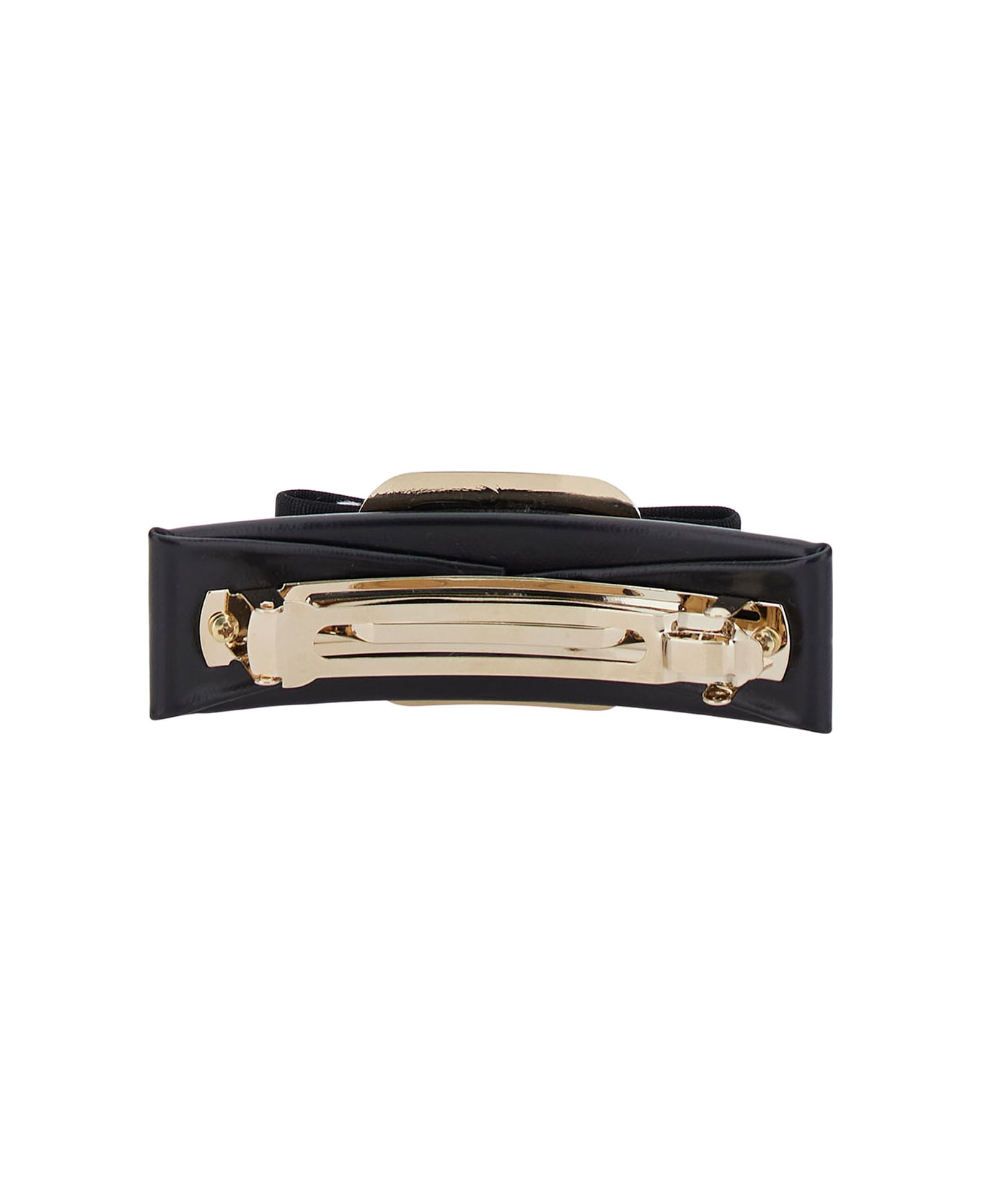 Ferragamo Black Hairclip With Vara Bow In Leather Blend Woman - NERO ブローチ