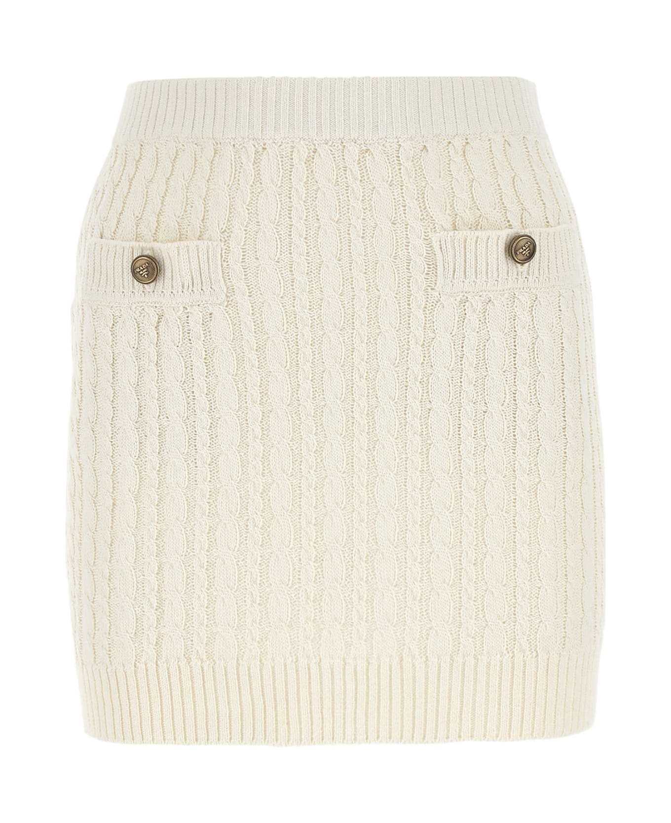 Prada Ivory Cotton Blend Mini Skirt - Beige スカート