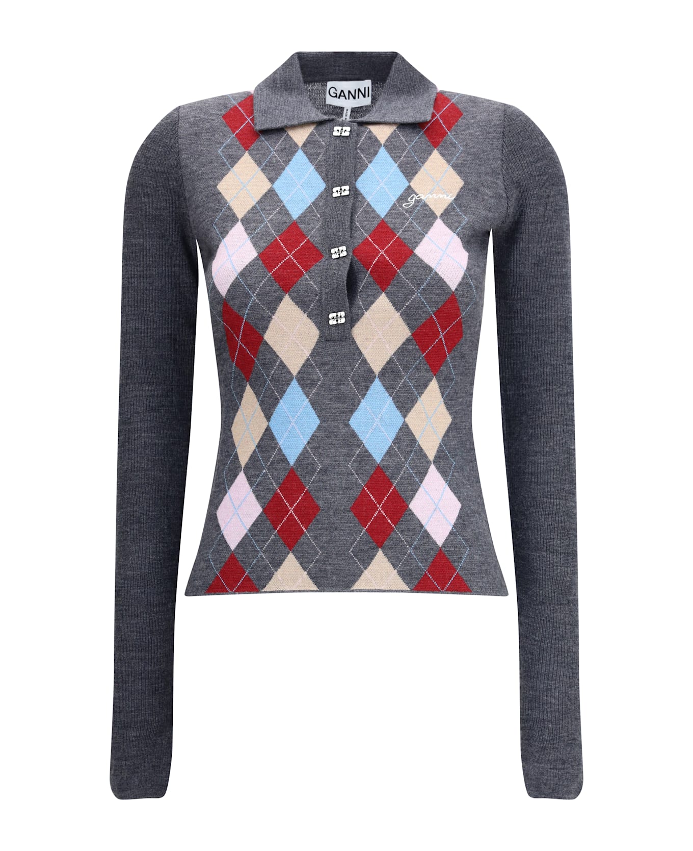 Ganni Print Polo Sweater - MULTICOLOUR