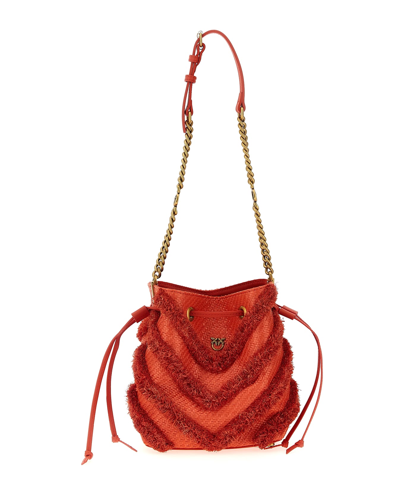 Pinko Raffia Mini Bucket Bag - Red