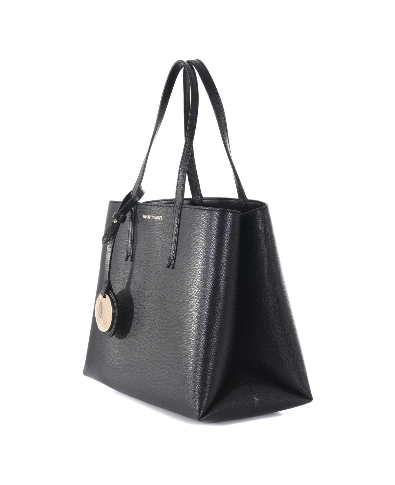Emporio Armani Logo-charm Top Handle Tote Bag - BLACK
