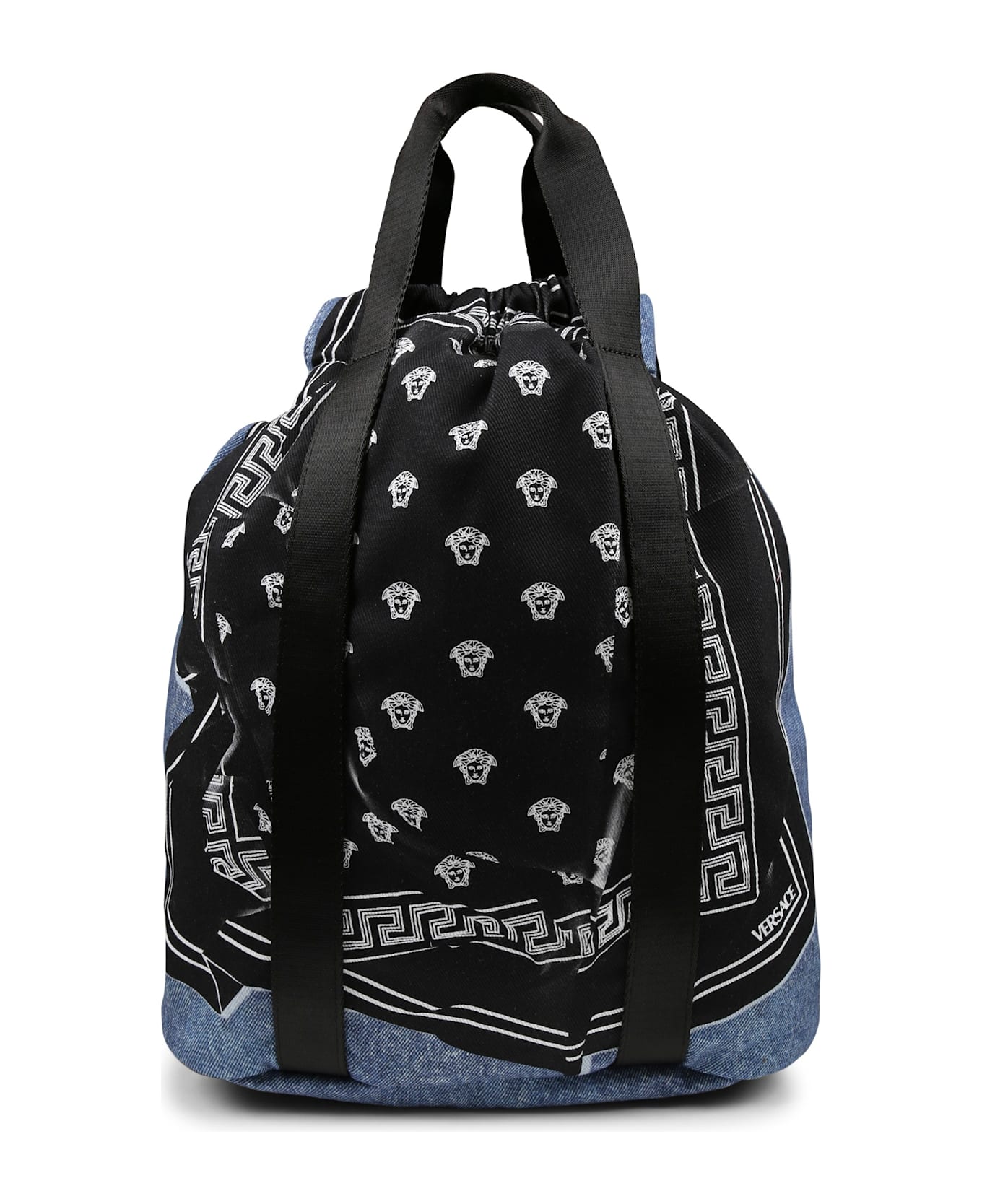 Versace Denim Backpack For Kids With Medusa Bandana Print - Denim