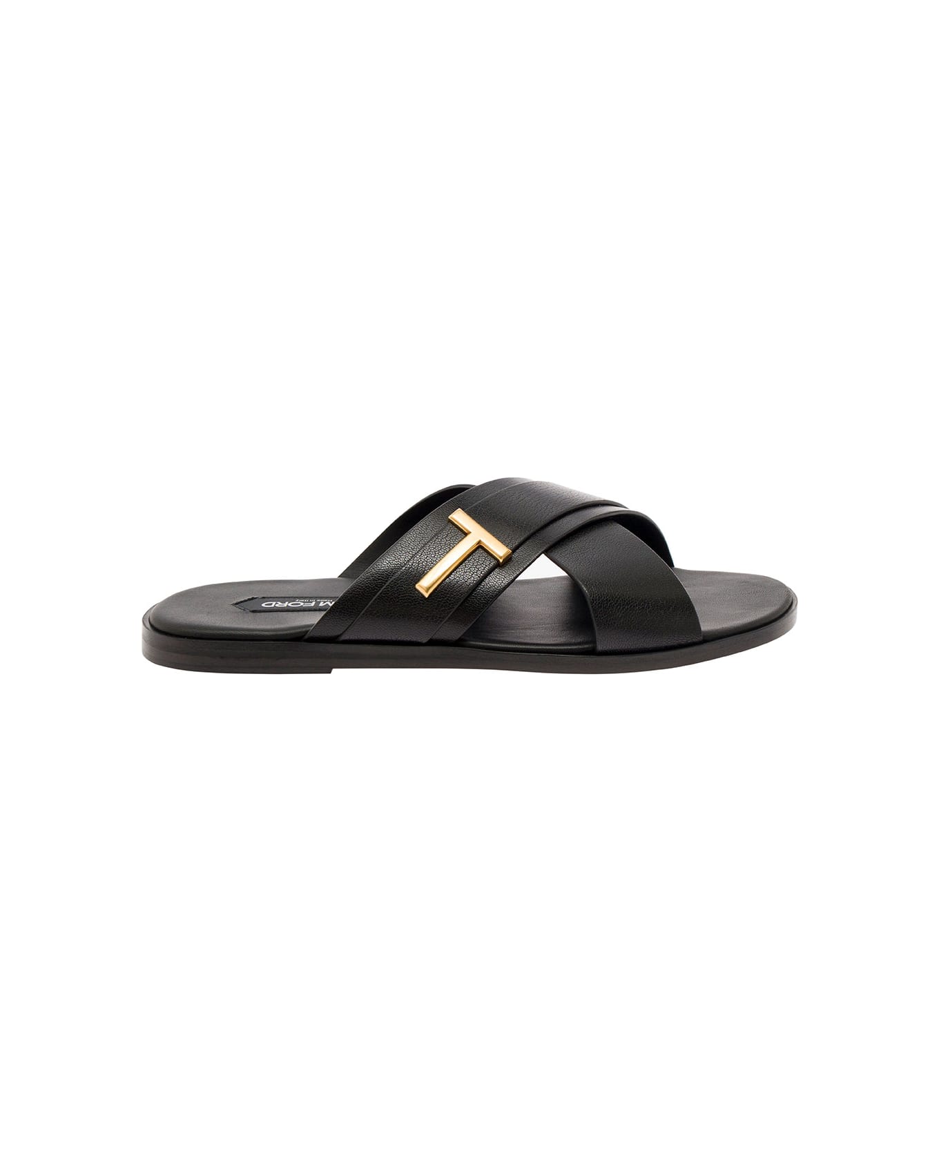 Tom Ford 'preston' Black Flat Sandals With T Detail In Leather Man - Black