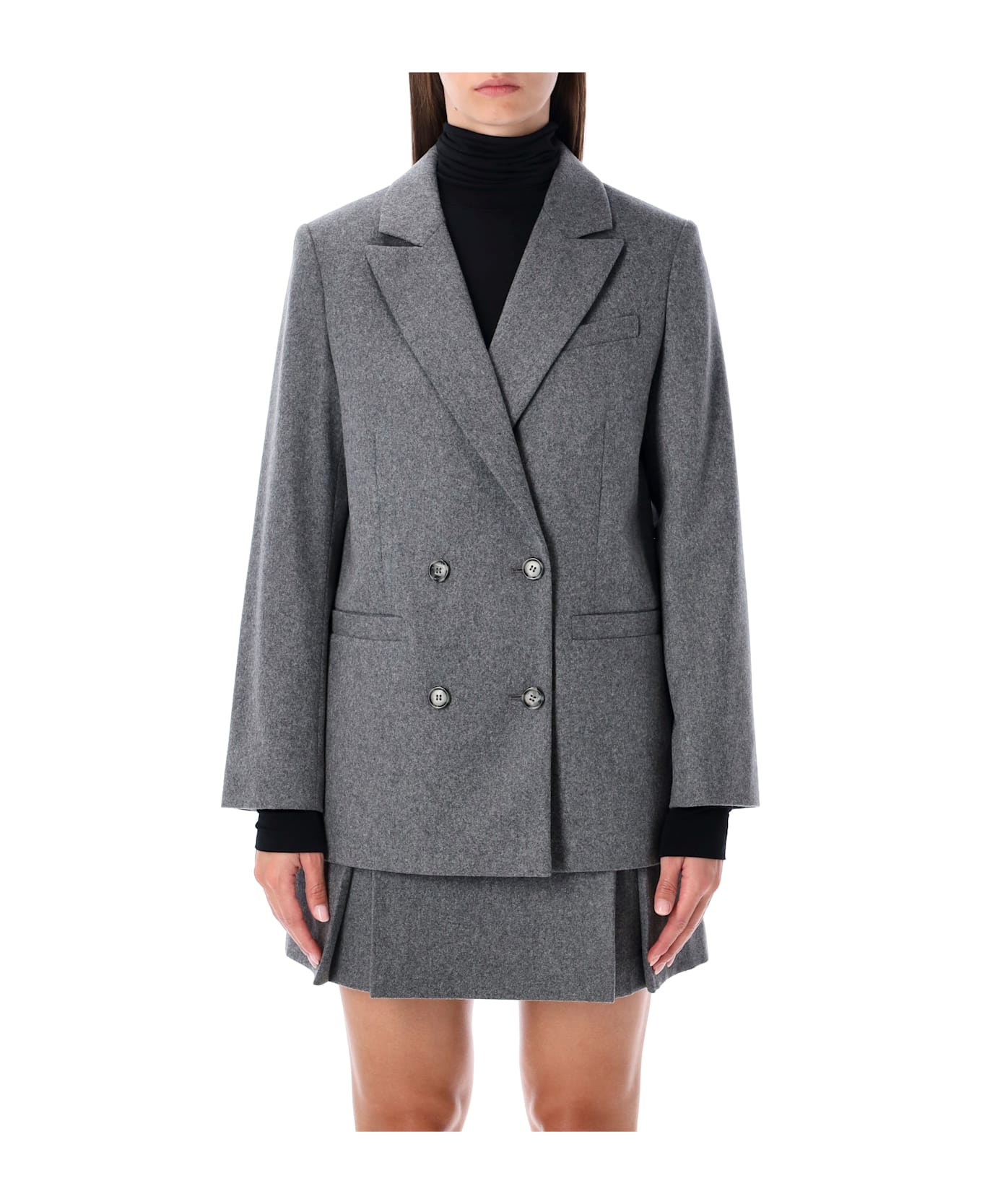 A.P.C. Lucy Double-breasted Wool Blazer - HEATER GREY