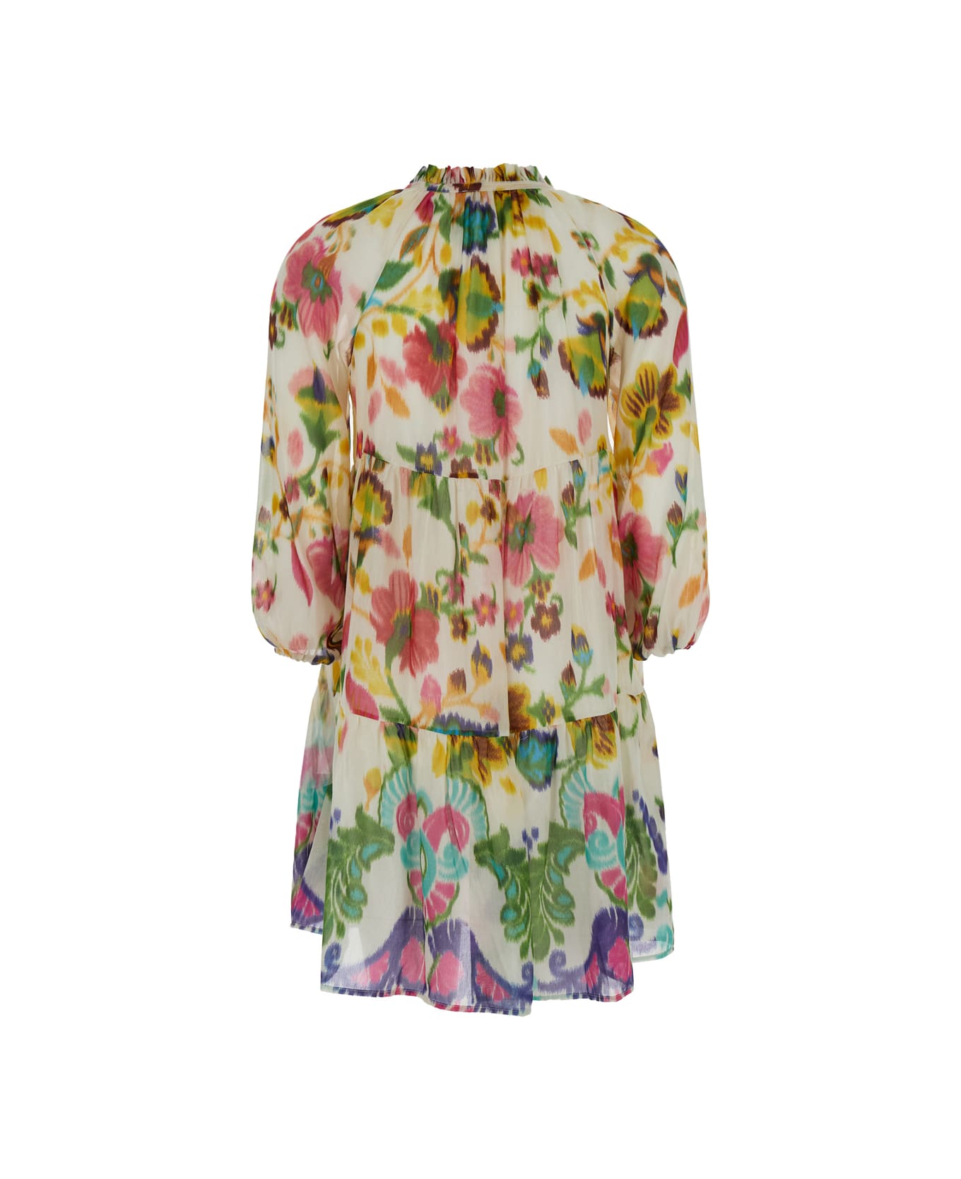 Anjuna Mini Multicolor Dress With Floreal Print In Cotton And Silk Woman - Multicolor