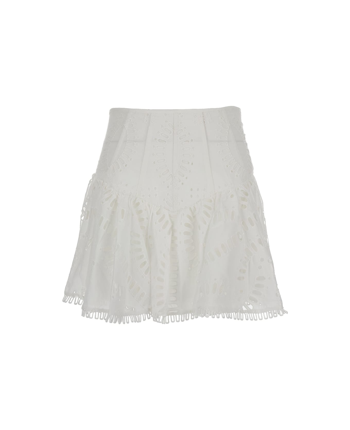 Charo Ruiz White High Waisted 'favik' Miniskirt With Embroidery In Cotton Blend Woman - White