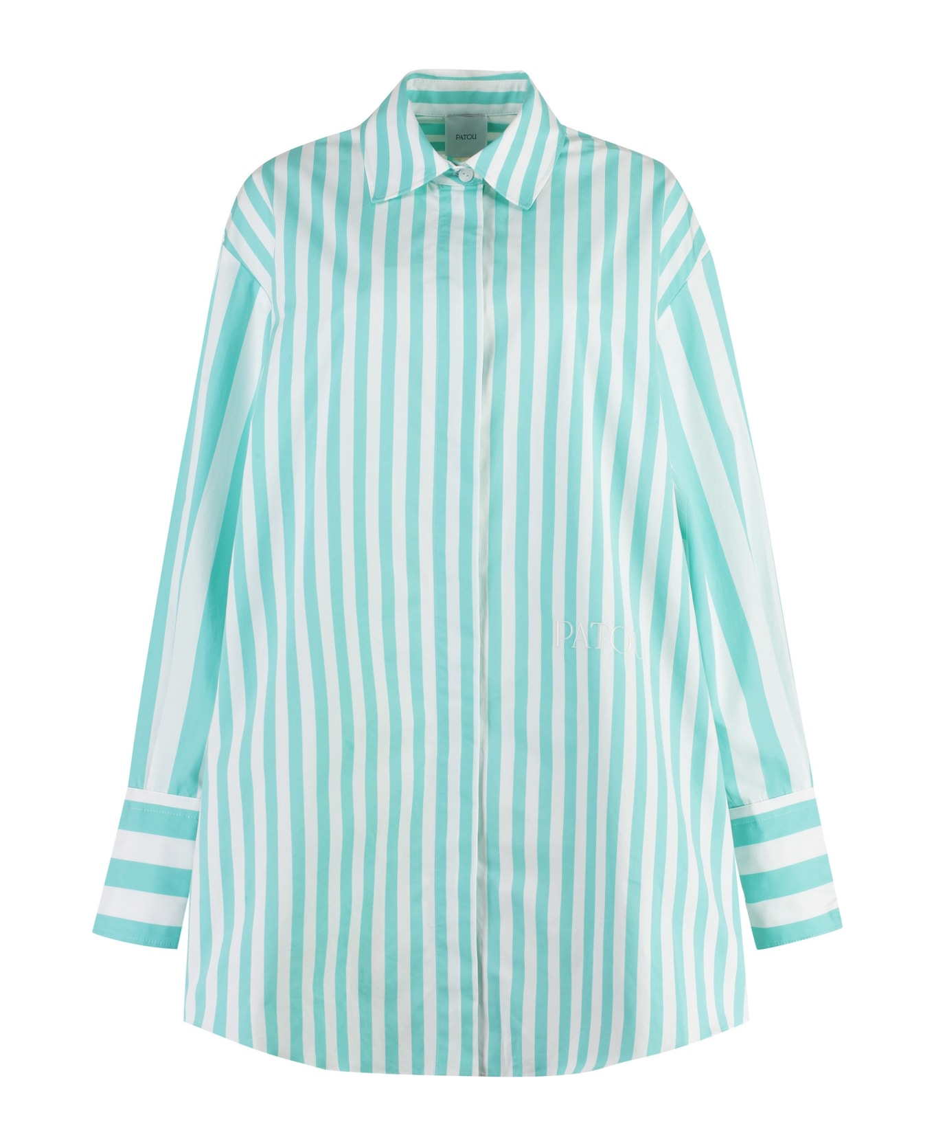 Patou Striped Cotton Shirtdress - GREEN/WHITE シャツ
