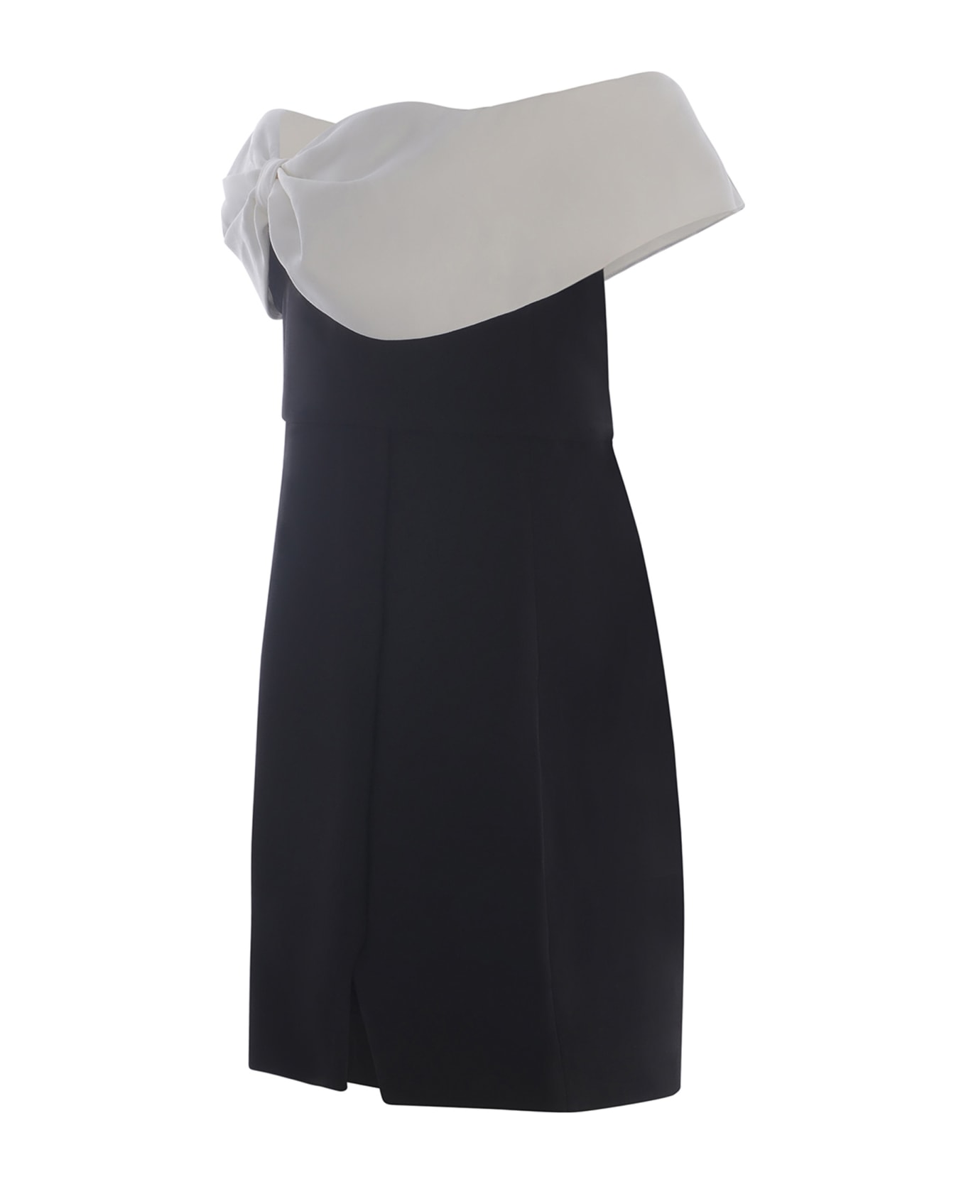 self-portrait Black And White Off-shoulder Mini Dress In Polyester Woman - Nero ワンピース＆ドレス