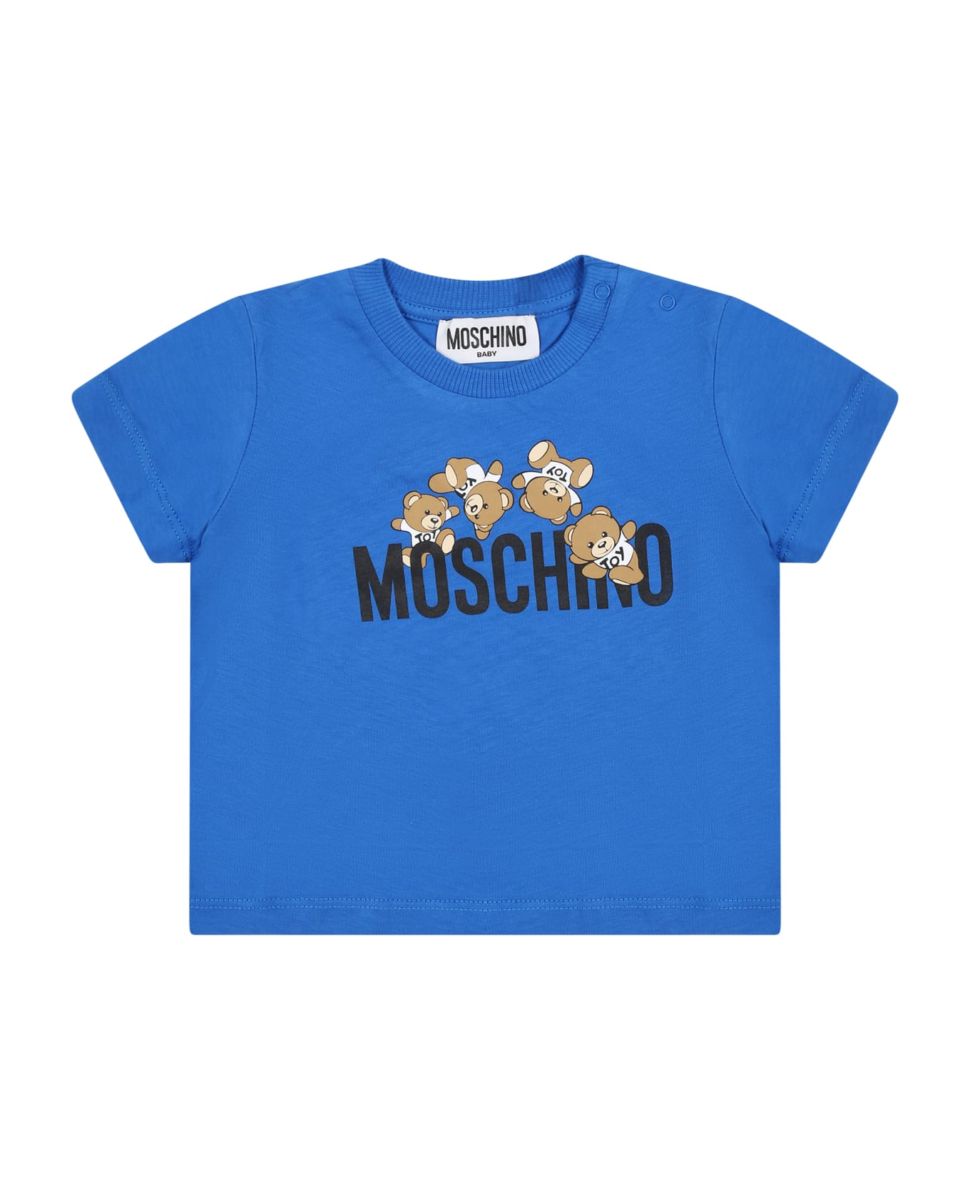 Moschino Blue T-shirt For Baby Boy With Teddy Bears And Logo - Blue