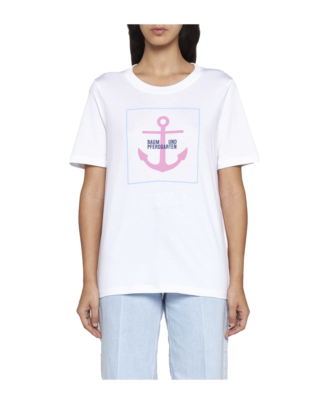 Baum und Pferdgarten T-Shirt - White pink anchor