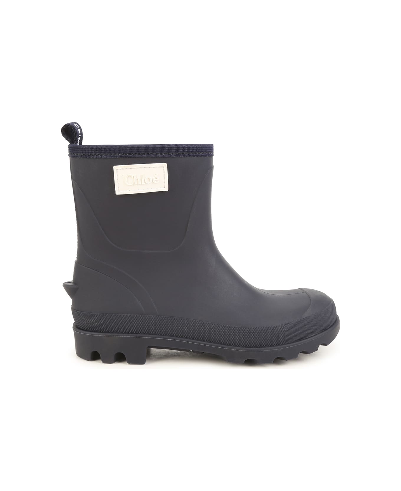 Chloé Navy Blue Rubber Ankle Boots With Logo Patch - Blu