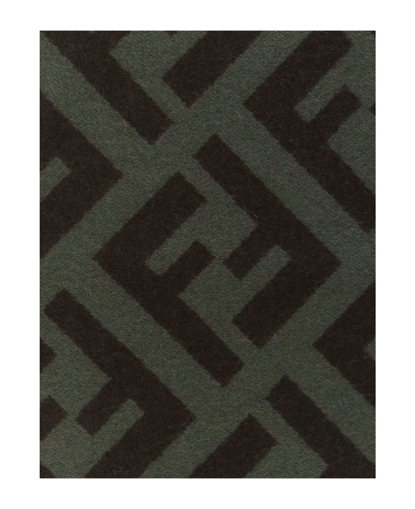 Fendi Logo Wool Scarf With Fringes - Green