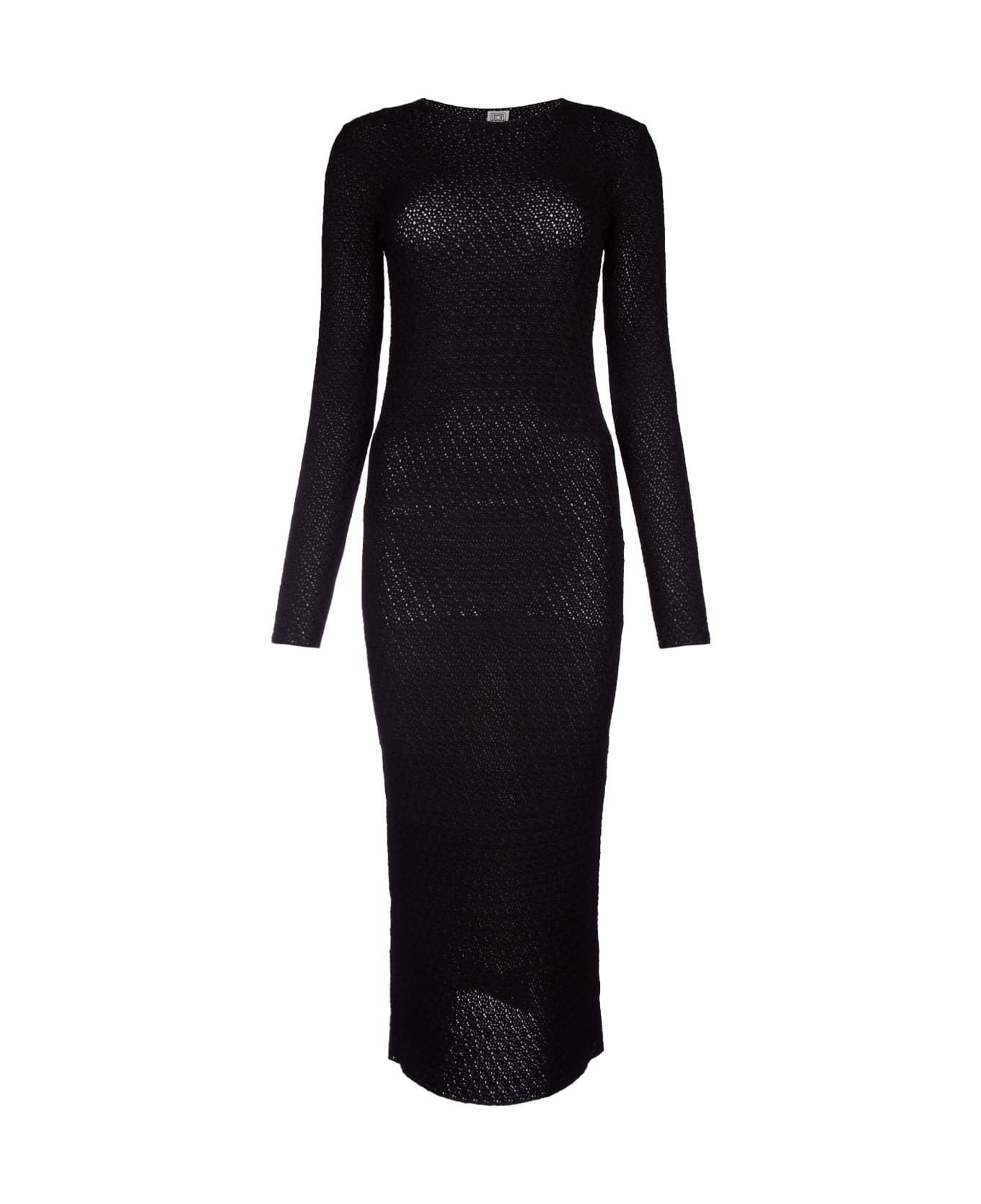 Totême Long-sleeve Crochet Dress - BLACK