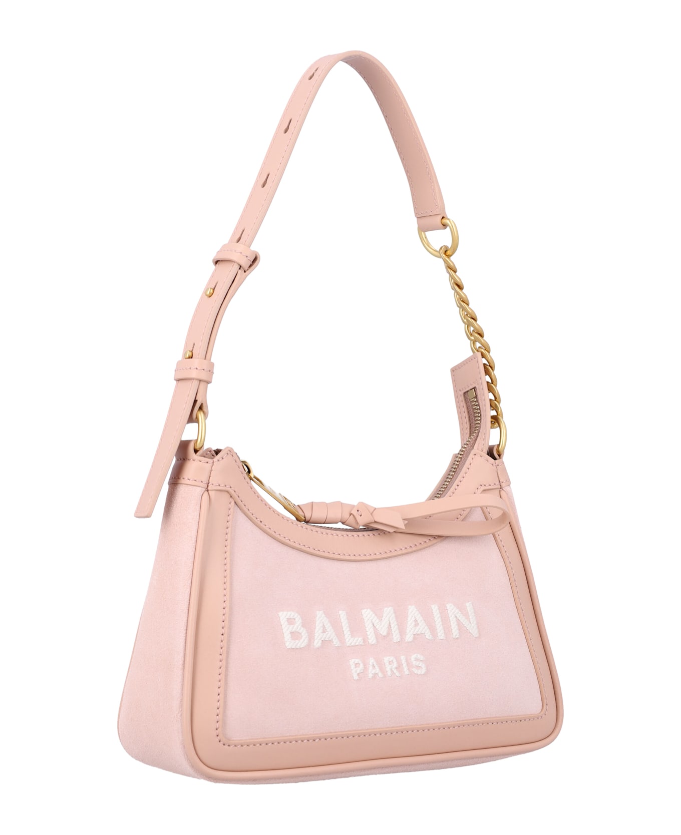Balmain B-army Shoulder Bag-suede Leather&logo - NUDE ROSÉ