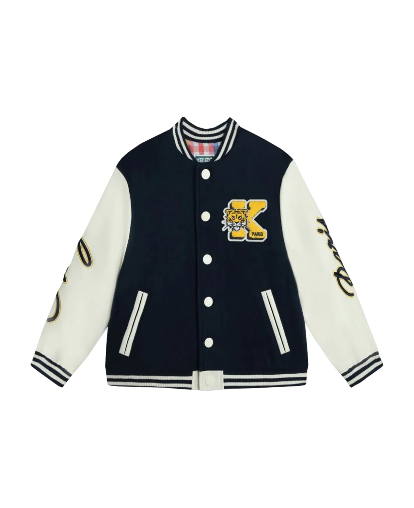 Kenzo Kids Bi-material Bomber Jacket Embroidered "campus" - Blue