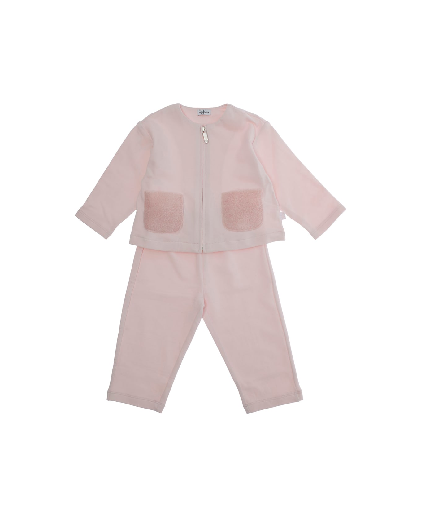 Il Gufo Pink Crewneck Suit With Front Zip Closure In Cotton Stretch Baby - Pink