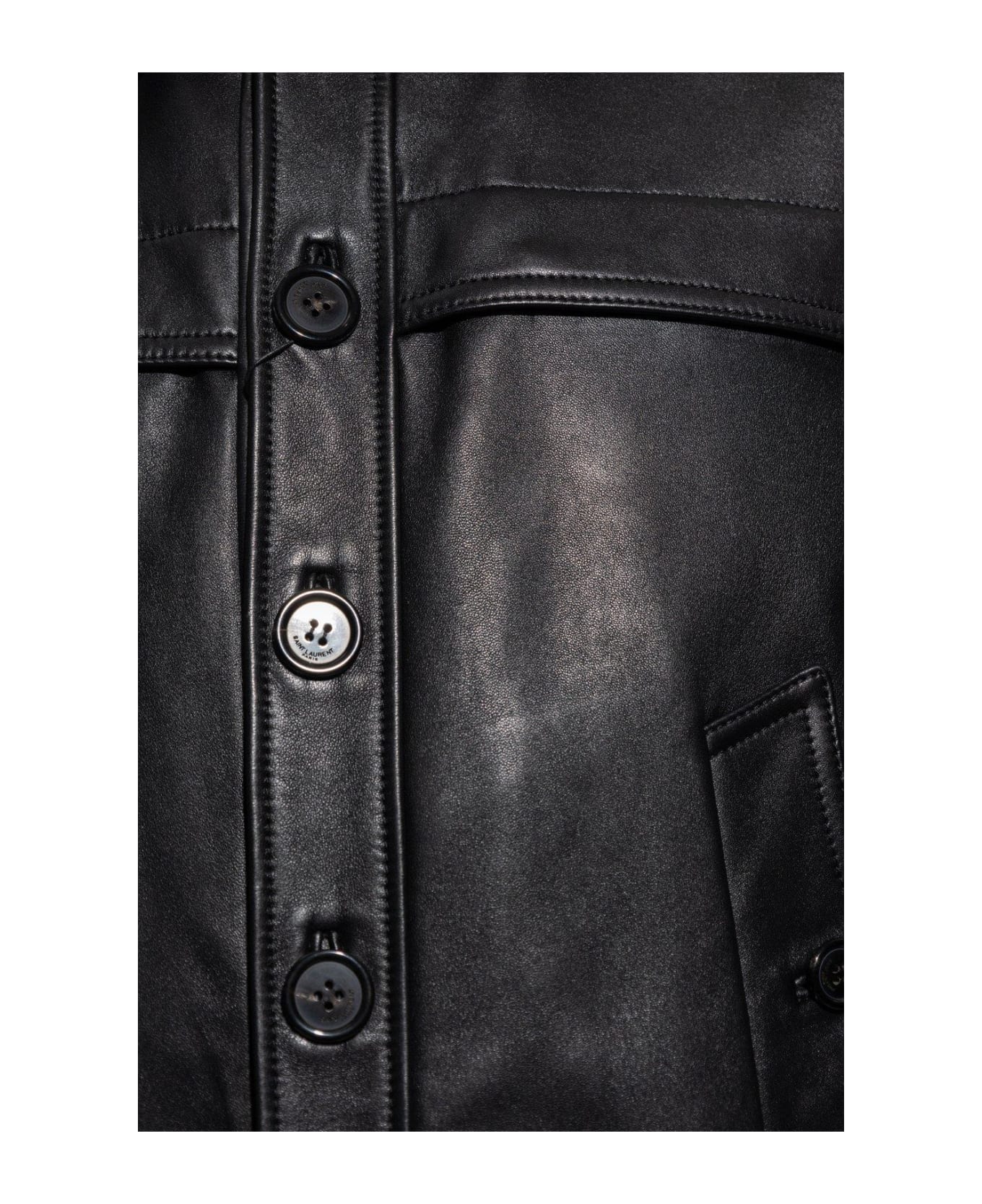 Saint Laurent Button Up Leather Jacket - BLACK レザージャケット