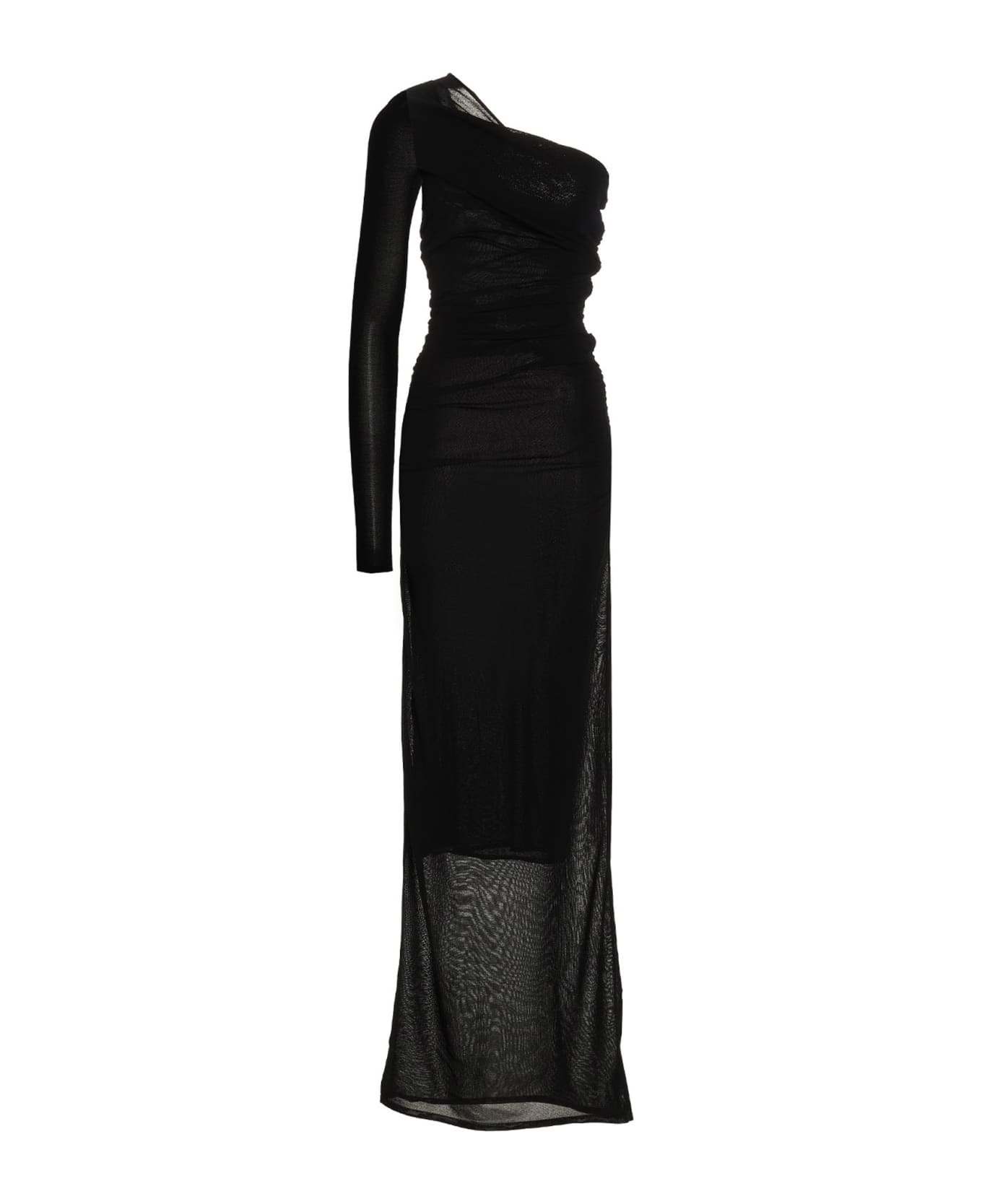 Saint Laurent One-sleeve Long Dress - Black