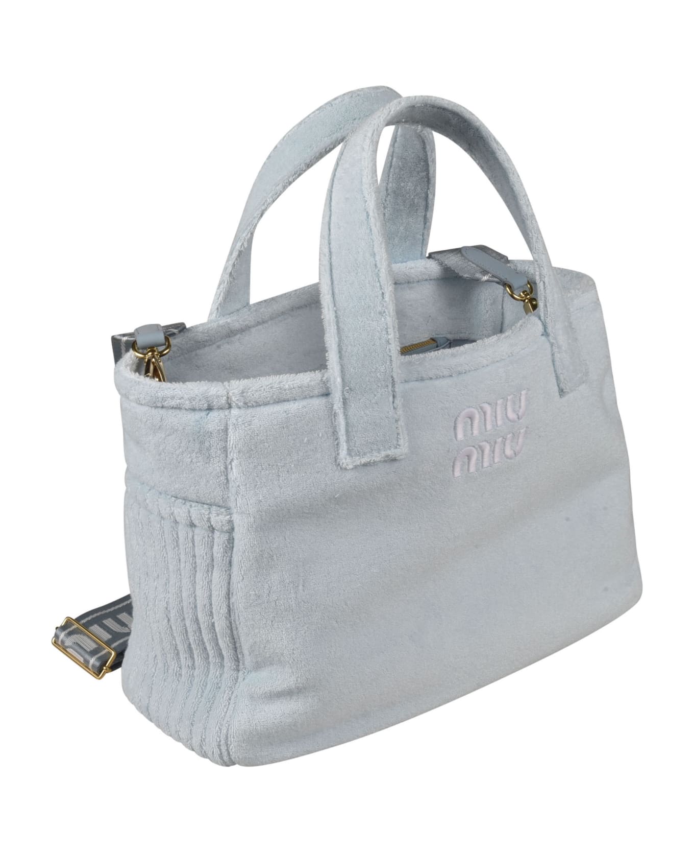 Miu Miu Logo Embossed Top Handle Shopper Bag - Cielo