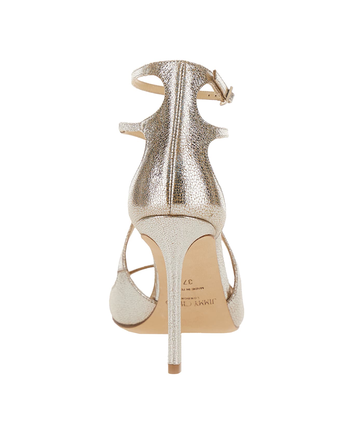 Jimmy Choo 'azia' Champagne Sandals With Strap And Squared Toe In Laminated Leather Woman - Metallic