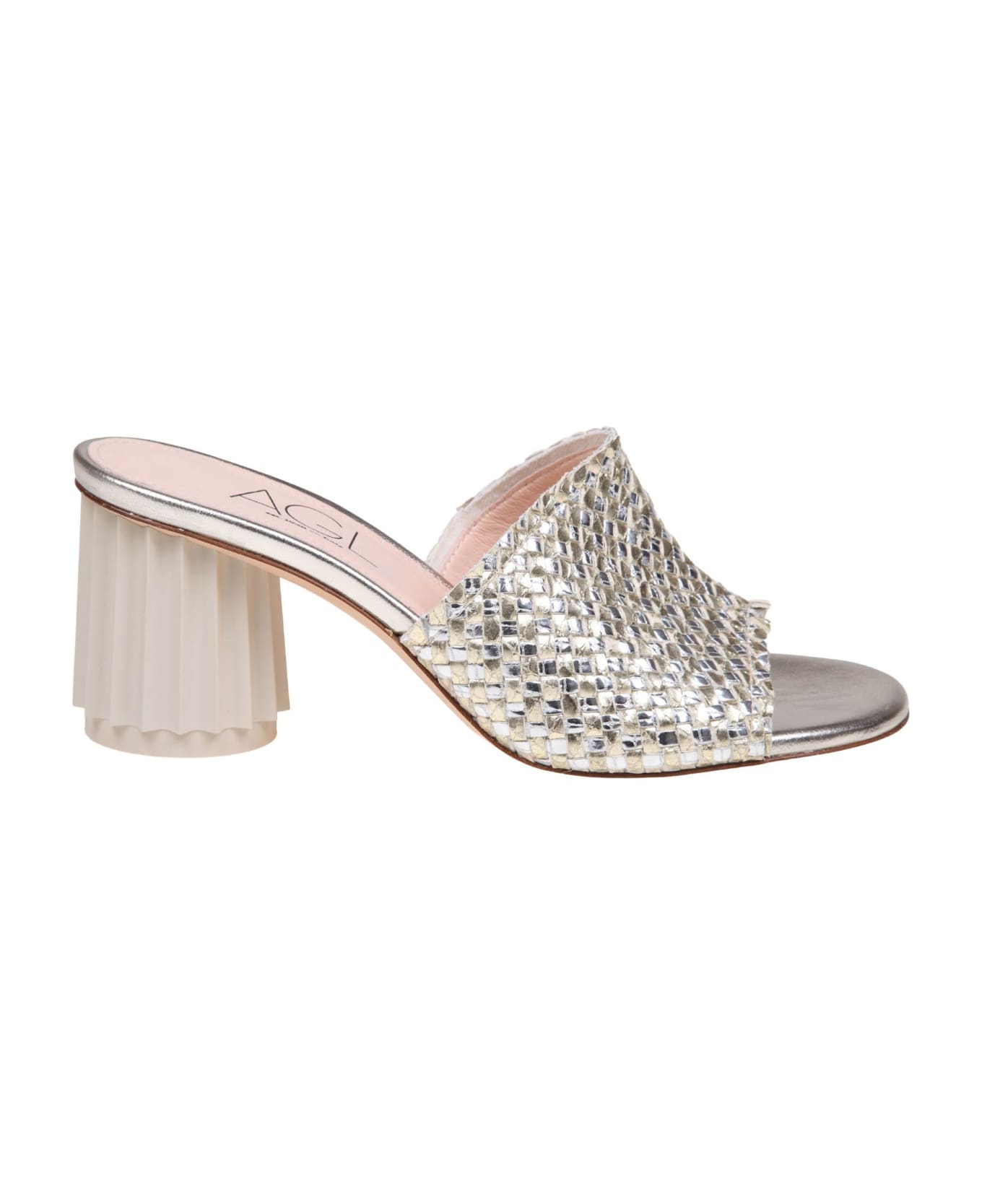 AGL Dorica Slides In Silver And Gold Woven Leather - Silver