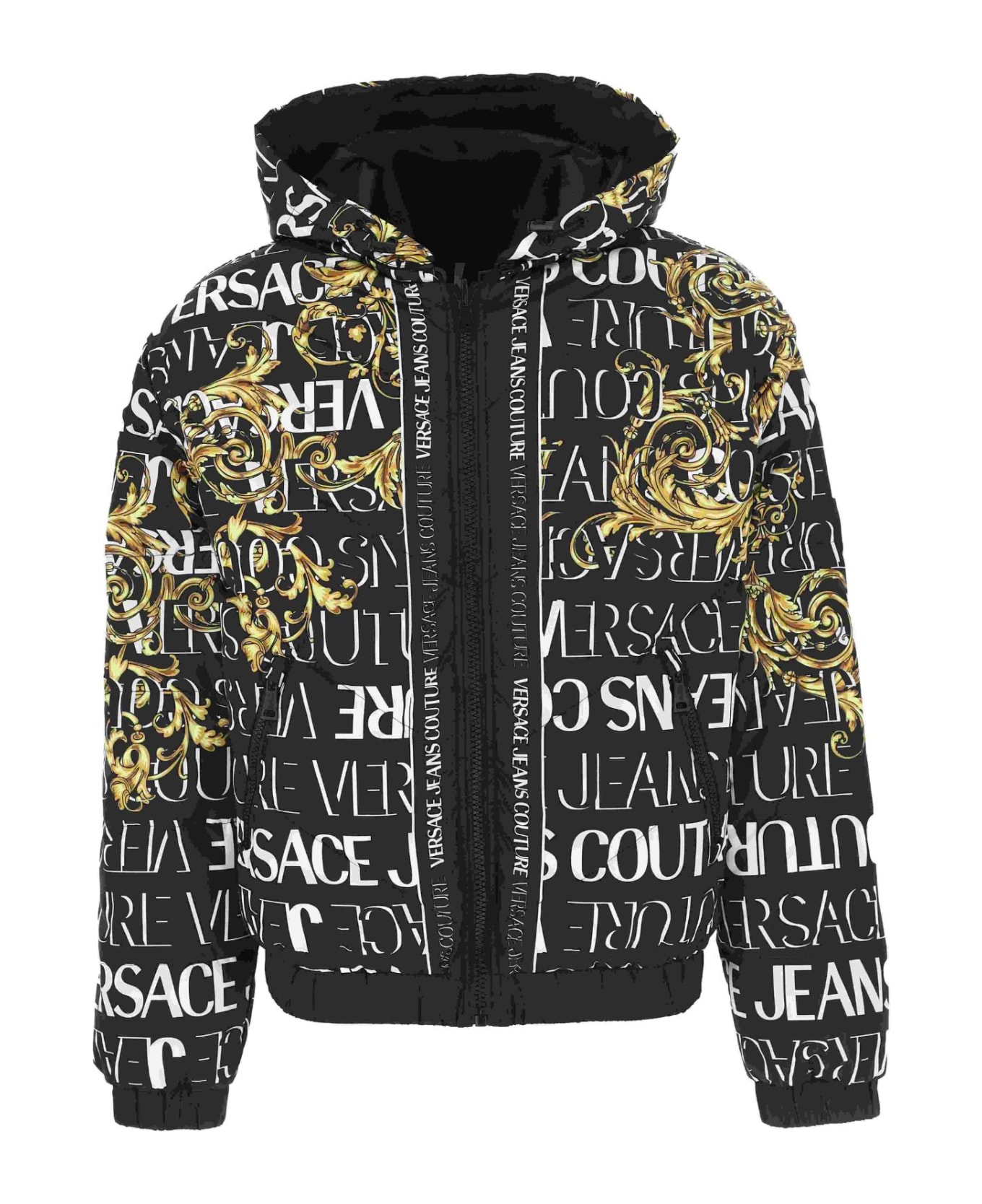 Versace Jeans Couture Reversible Down Jacket With Hood. - Black