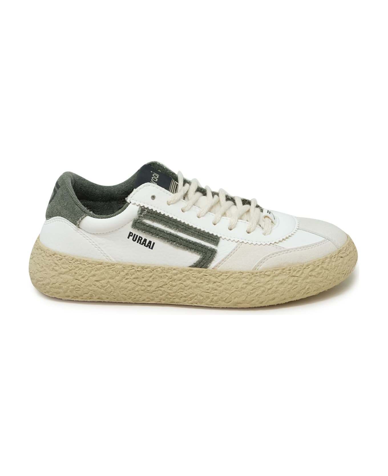 Puraai 1.01 Classic White And Green Vegan Leather Sneakers - WHITE