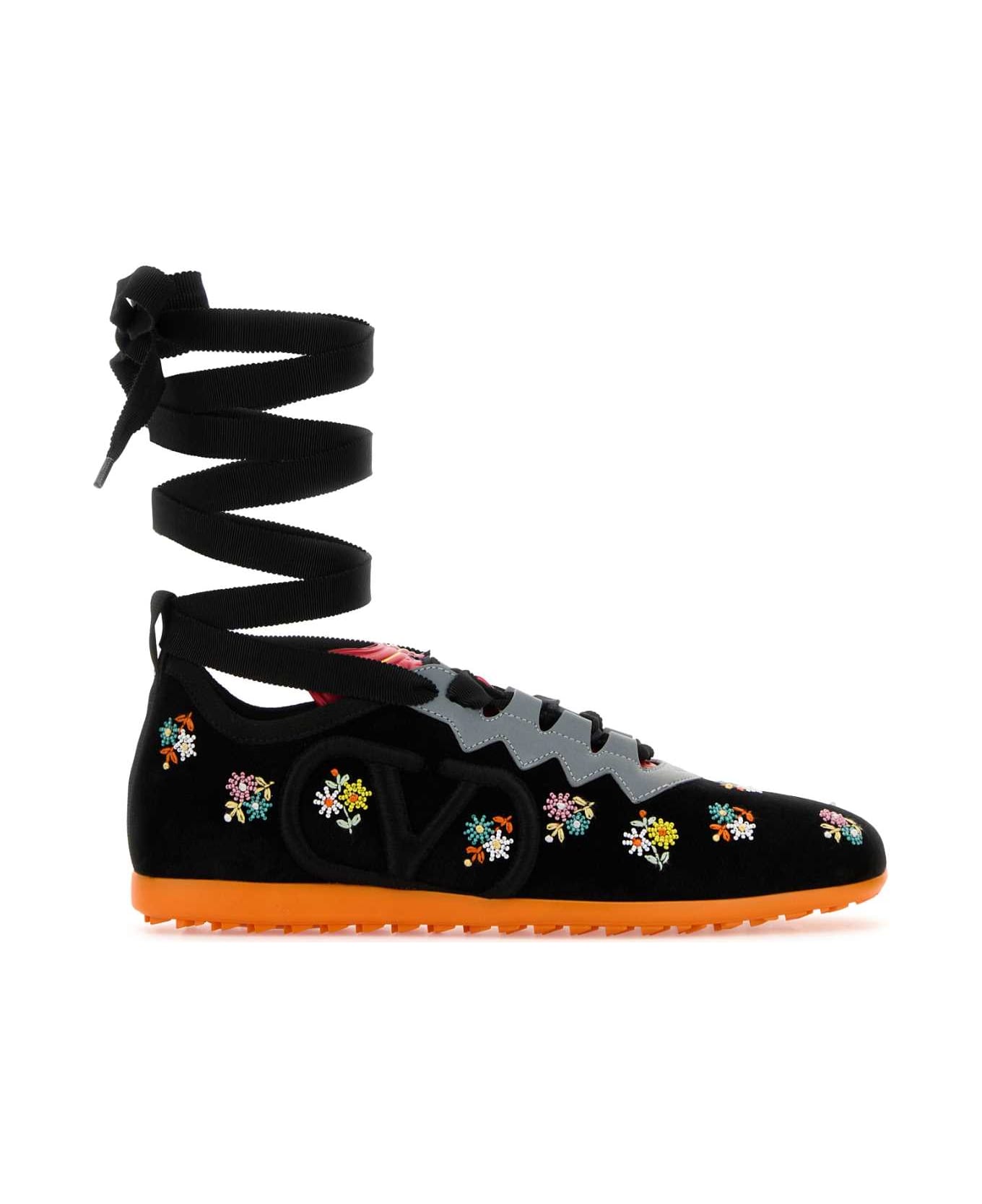Valentino Garavani Black Velvet Chromathon Sneakers - NEROMULTICOLORGRIGIOPUMPKIN