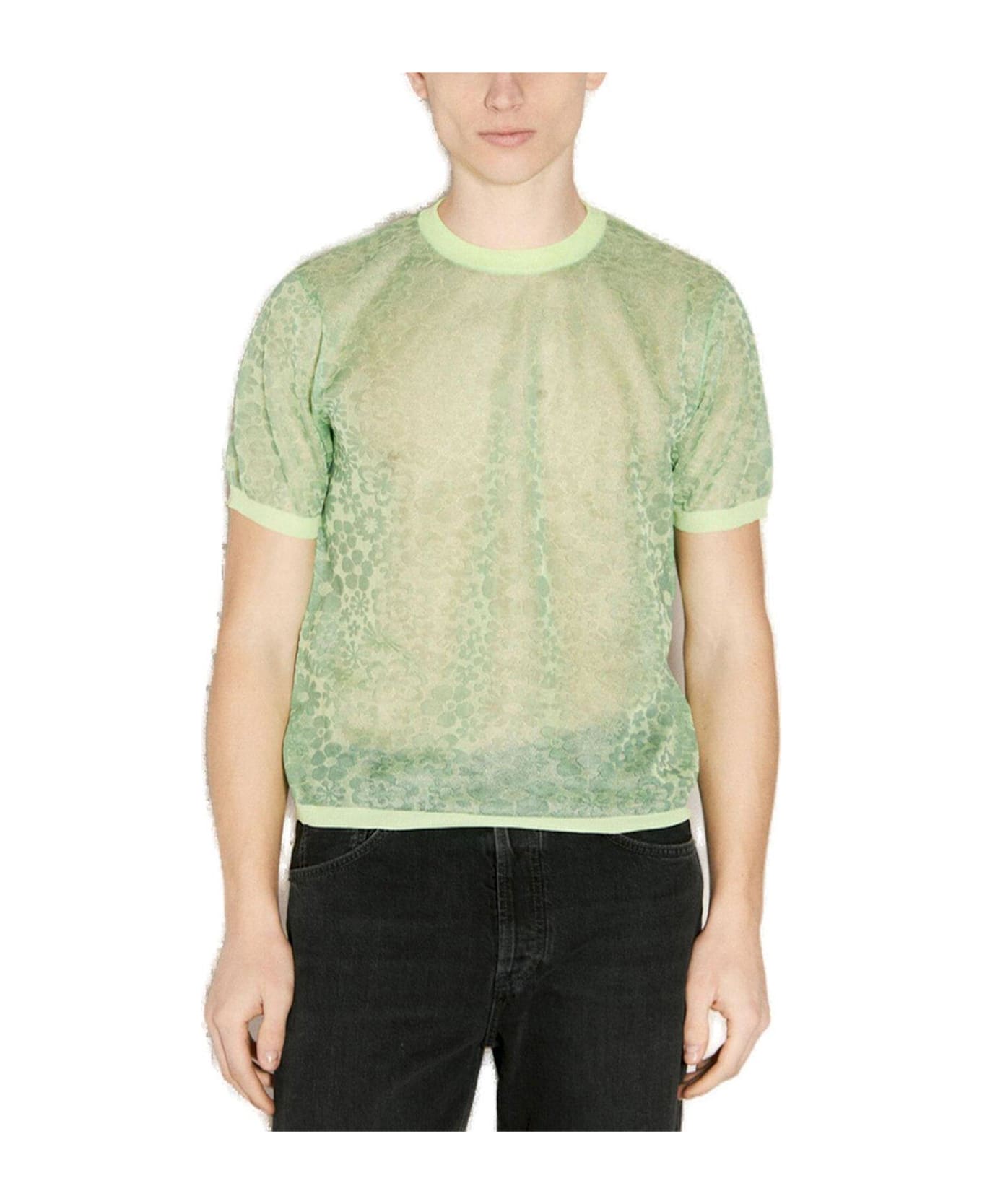 Martine Rose Granny Pattern-jacquard Mesh T-shirt - Green