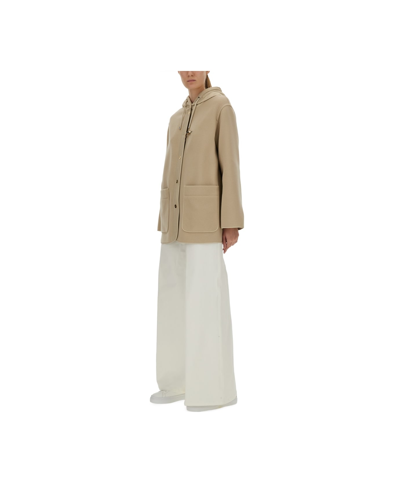 Fay Bimaterial Caban Cape - BEIGE