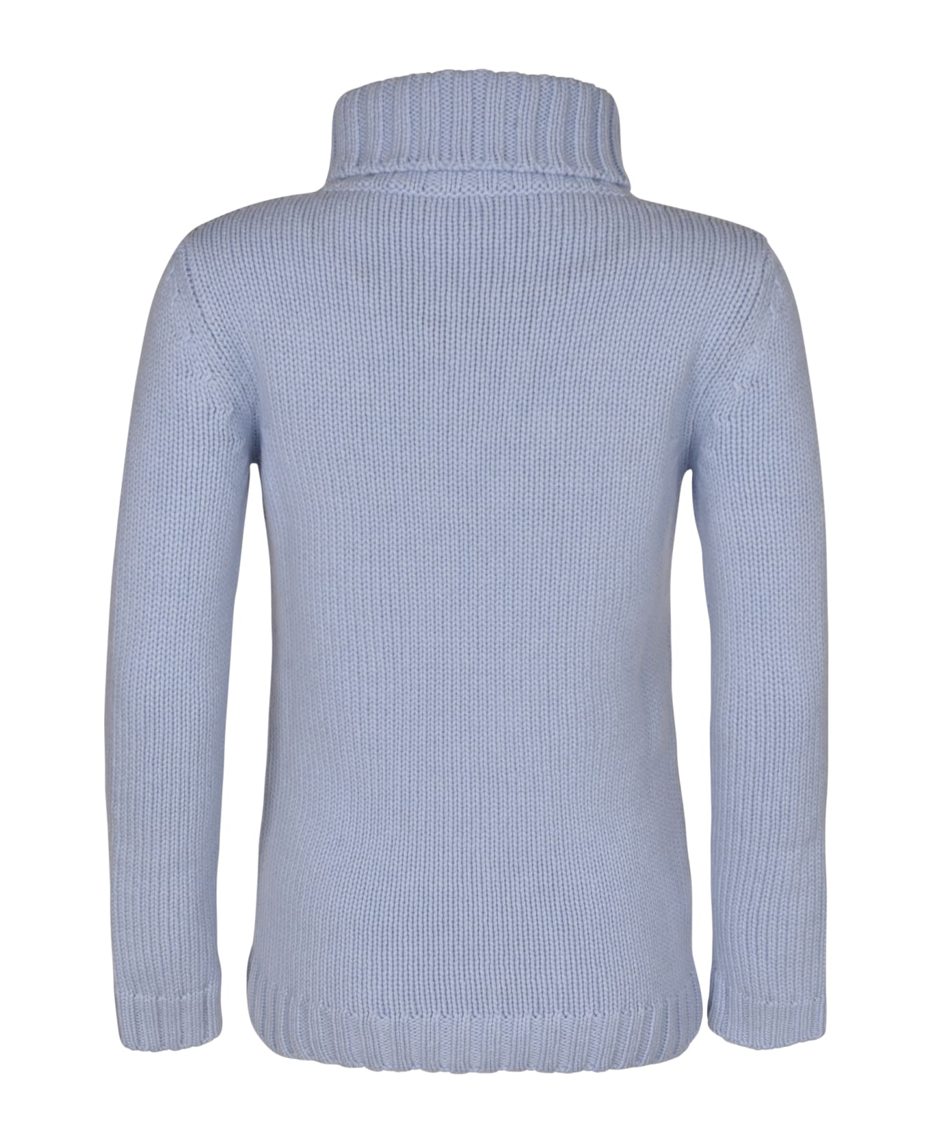 Base Rib Knit Plain Turtleneck Pullover - Light Blue