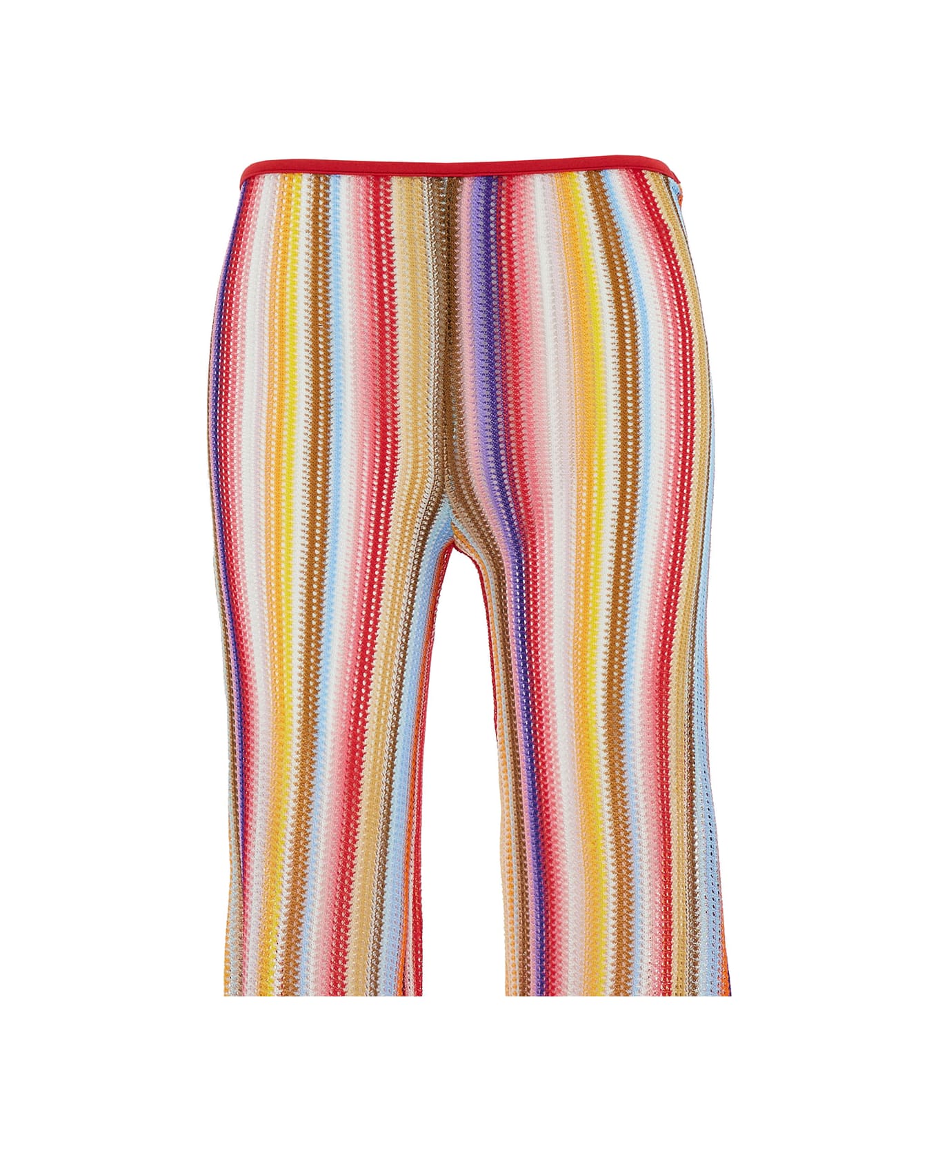 Missoni Multicolor Flare Pants With Stripe Motif In Viscose Crochet Woman - Multicolor