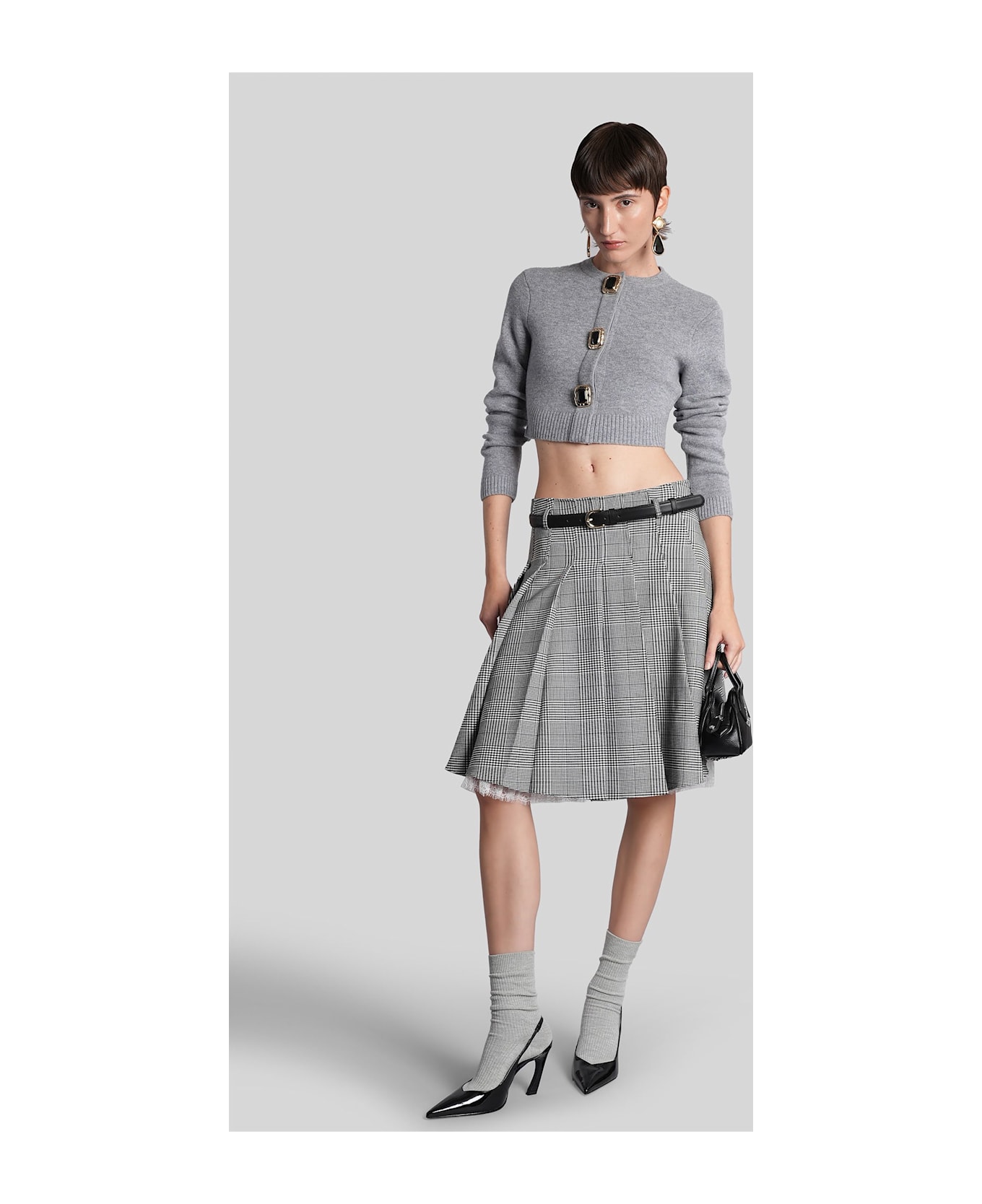self-portrait Cardigan In Grey Wool - grey