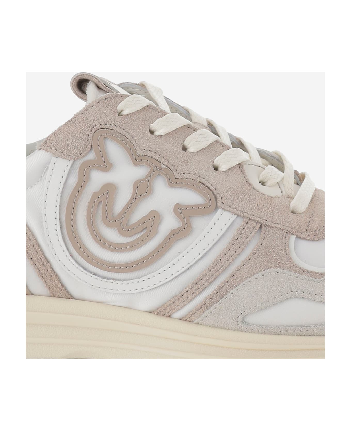 Pinko Technical Fabric And Leather Sneakers With Logo - SAND