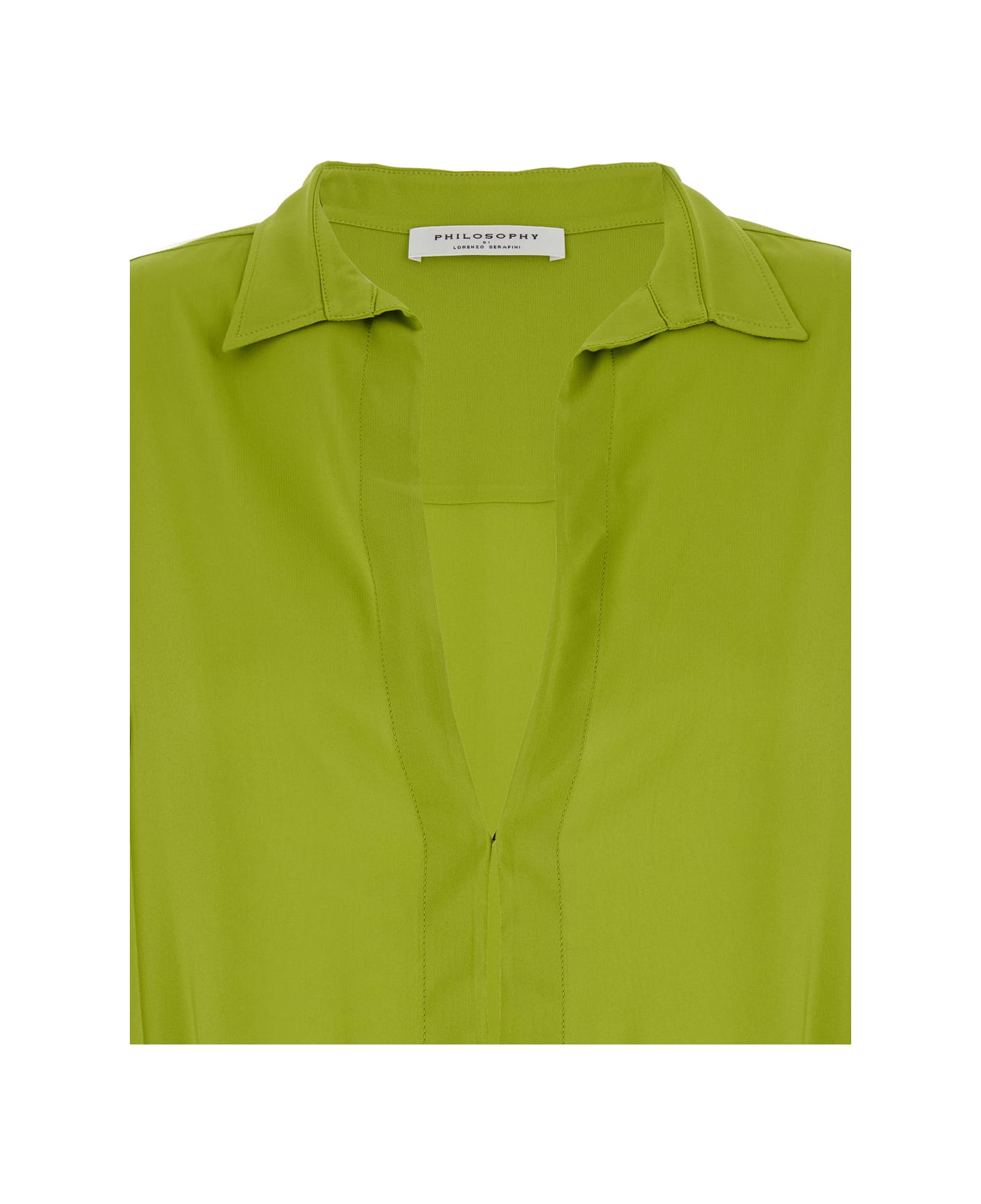 Philosophy di Lorenzo Serafini Green Shirt With Open Collar And V Neck In Stretch Viscose Woman - Green