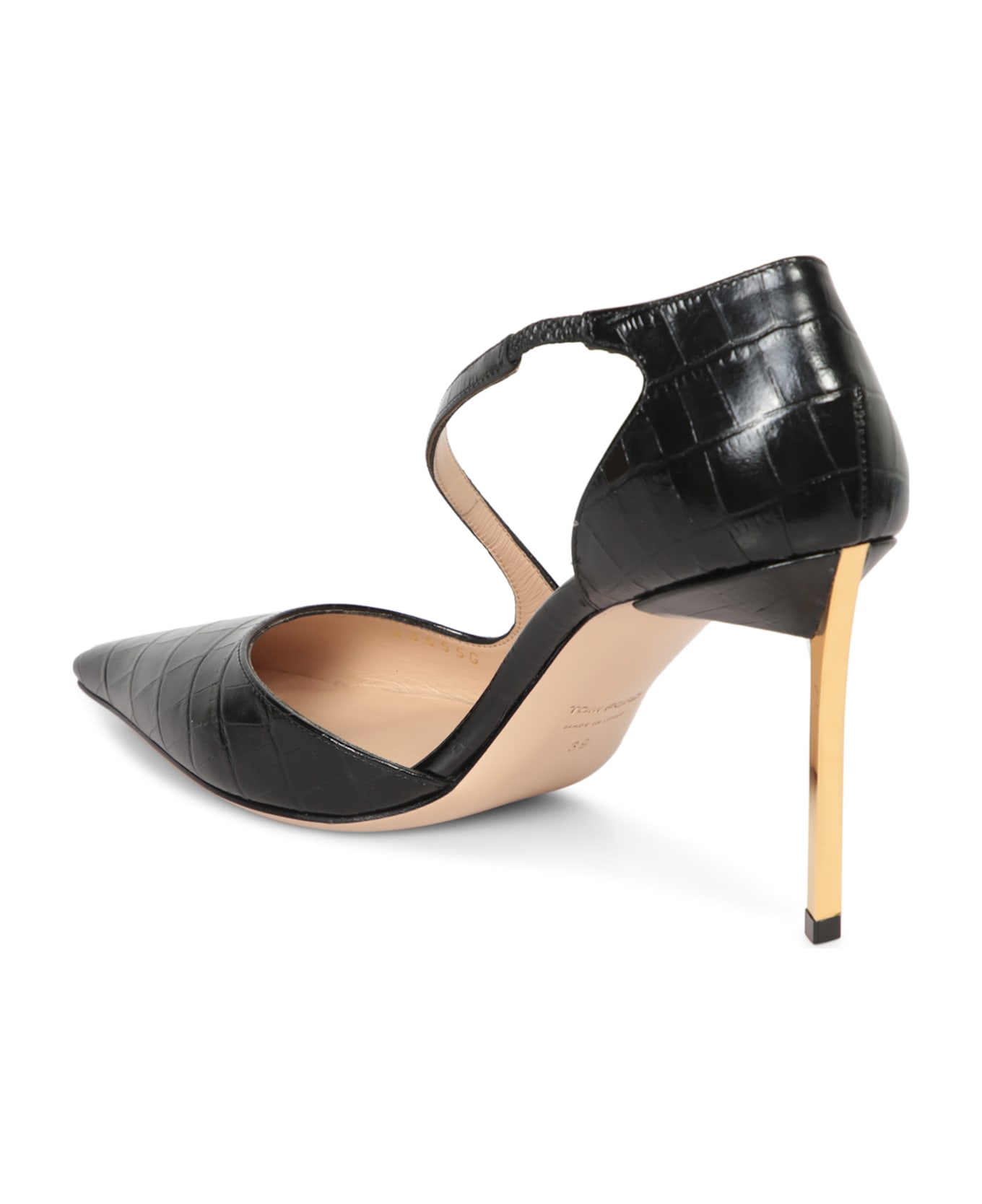 Tom Ford 85mm Crocco Black Gold Heeled Shoes - Black