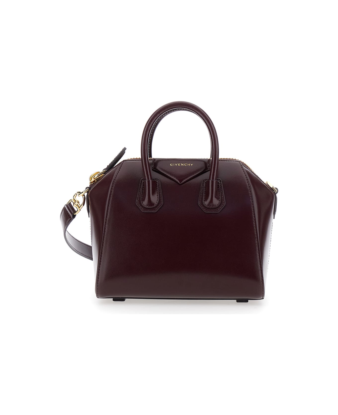 Givenchy 
antigona Small
 Bordeaux Handbag With Laminated Logo In Hammered Leather Woman - Bordeaux