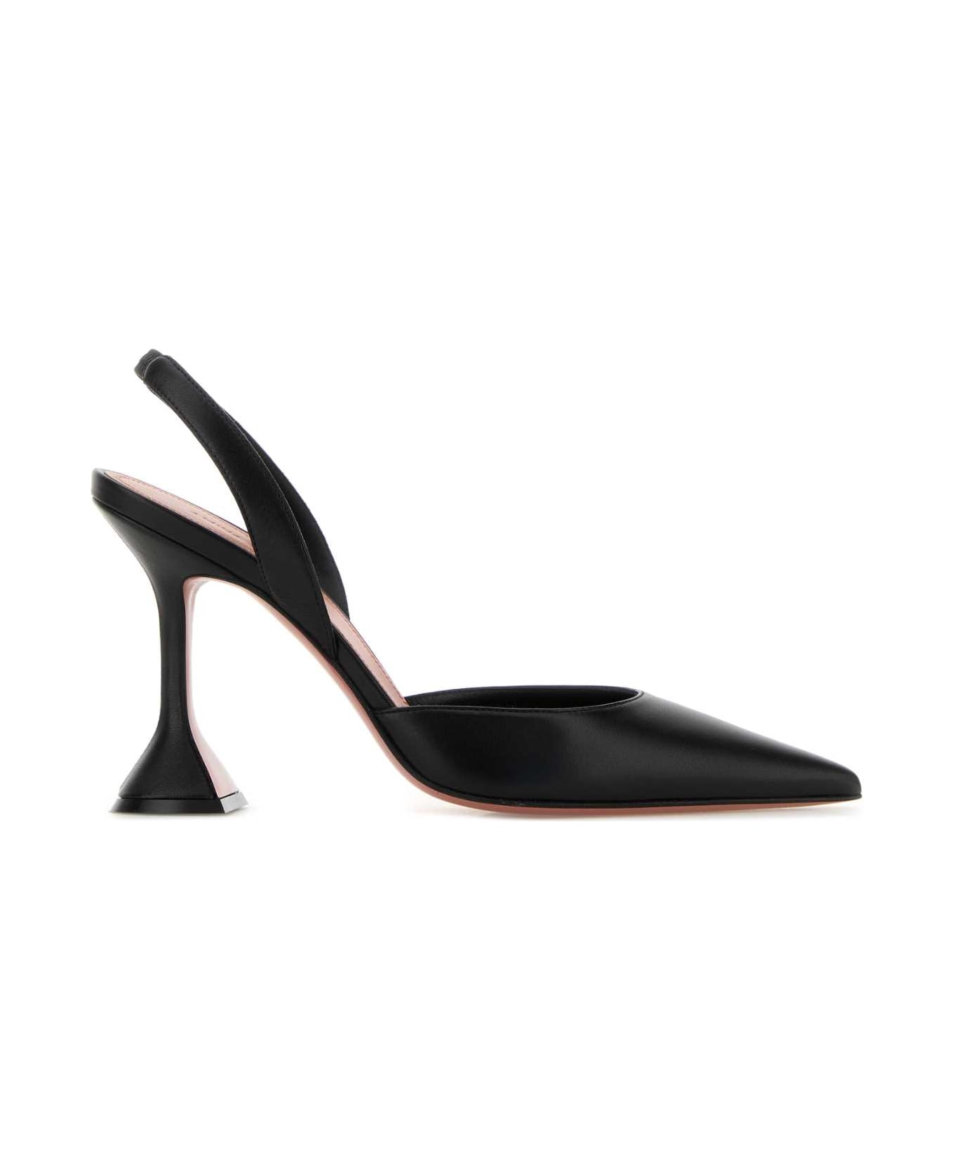 Amina Muaddi Black Nappa Leather Holli Sling Pumps - BLACK95MMCLHEEL