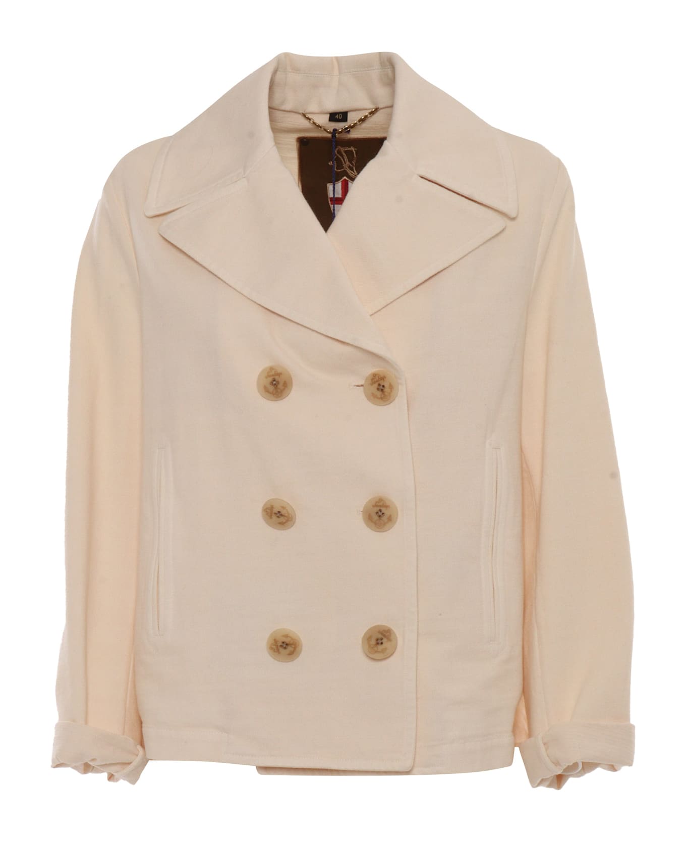 Sealup Aglaia Short Peacoat, Dyed Fabric, Buttons With Corozo Logo, Red Piping, Special Genova Label - BEIGE