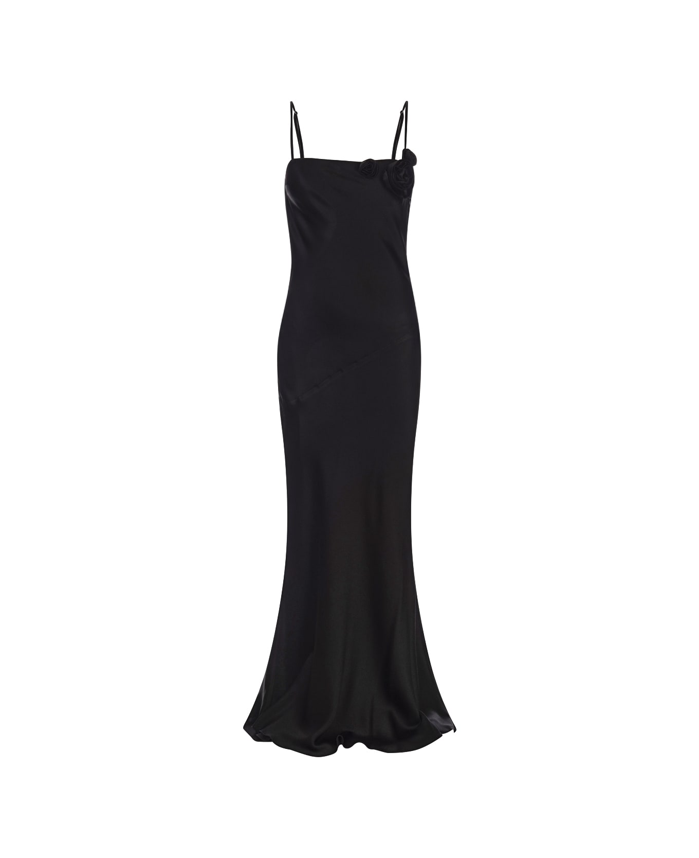 Blumarine Long Black Dress With Decor Rose - Nero