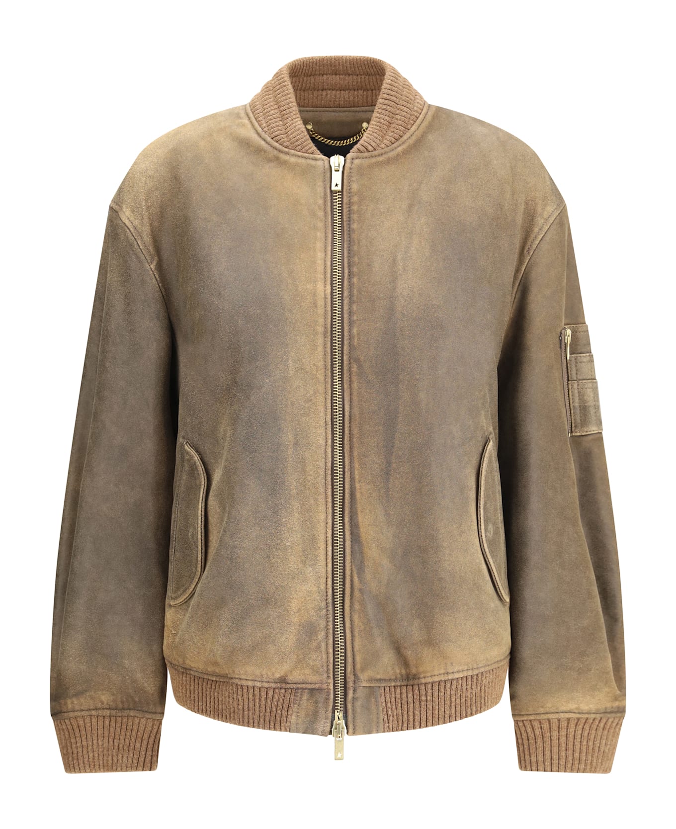 Golden Goose Brown Leather Jacket With Zip Closure