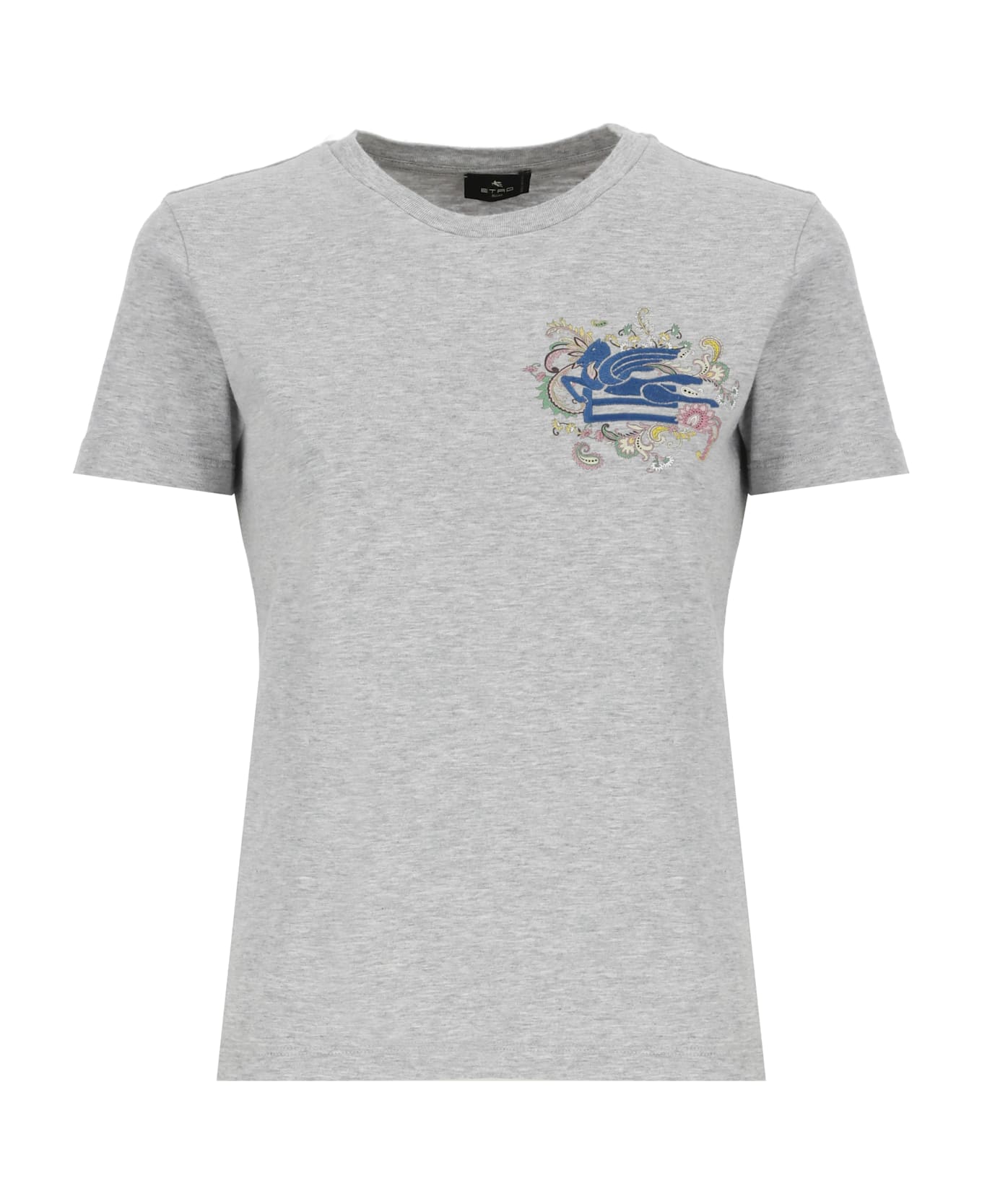 Etro Cotton T-shirt With Pegasus And Monogram - Grey