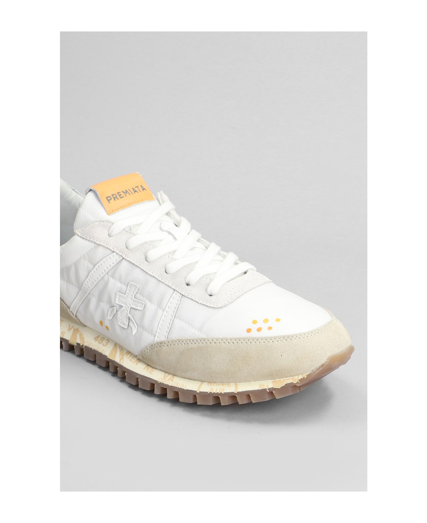 Premiata Sean Sneakers In White Suede And Fabric - Bianco