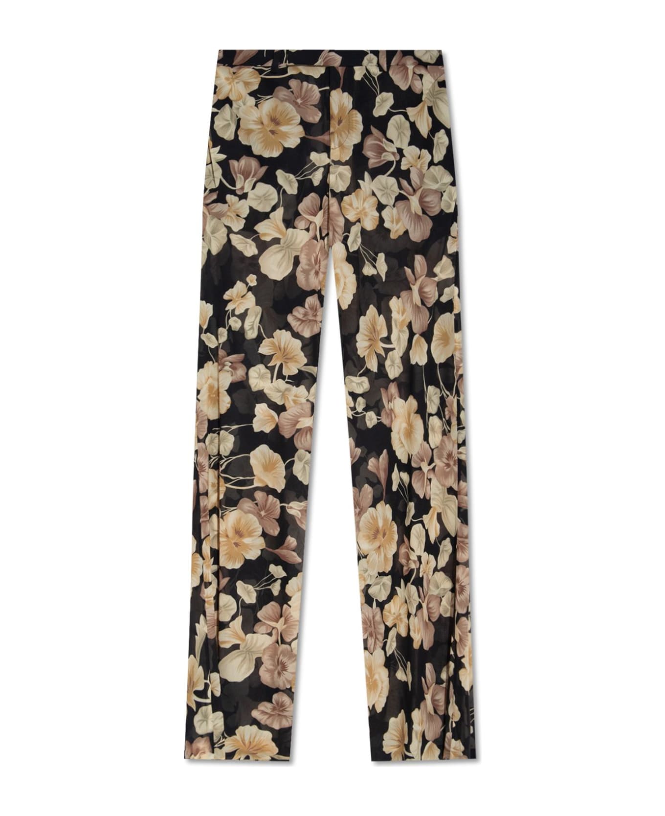 Saint Laurent Floral Silk Georgette Flared Pants - Black